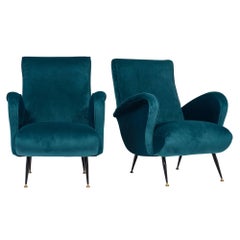 Teal Marco Zanuso Style Armchairs