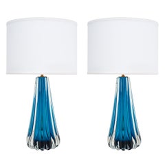Mirrored Aqua Murano Glass Lamps