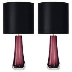 Murano Glass Table Lamps, Dark Amethyst and Clear Glass, Italy, New