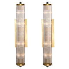 Modern Murano Glass Rod Sconces, Brass Structure, Hand Blown, Italy