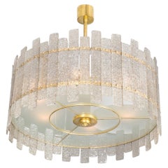 Italian Murano Glass Chandelier, Brass Body, Mid-Century Modern Design