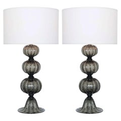 Murano Pulegoso Glass Table Lamps by A. Dona in Fumato Gray
