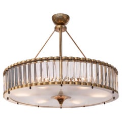 Murano Glass Tube Chandelier, Brass Accents, Mid-Century Modern Style, Italy