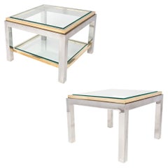 French Vintage Mid-Century Modern Side Tables, Chrome & Brass, 1969