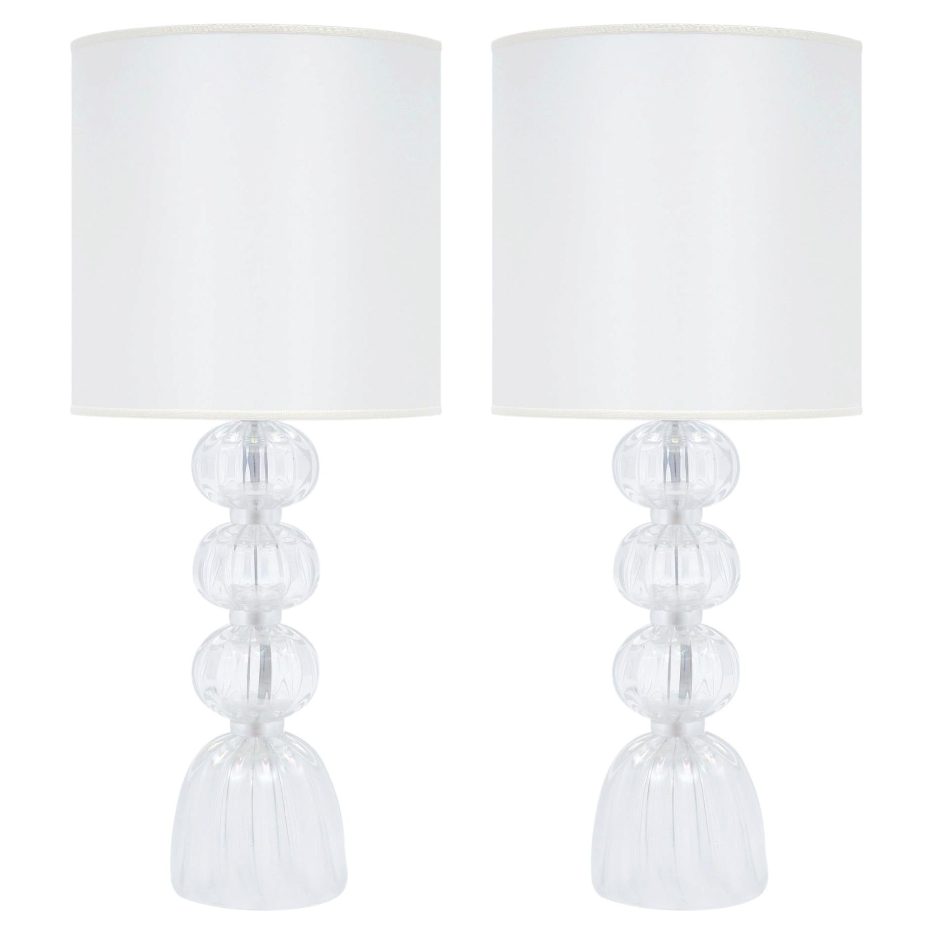 Hand-Crafted Murano Glass Iridescent Table Lamps, Mid-Century Modern Style