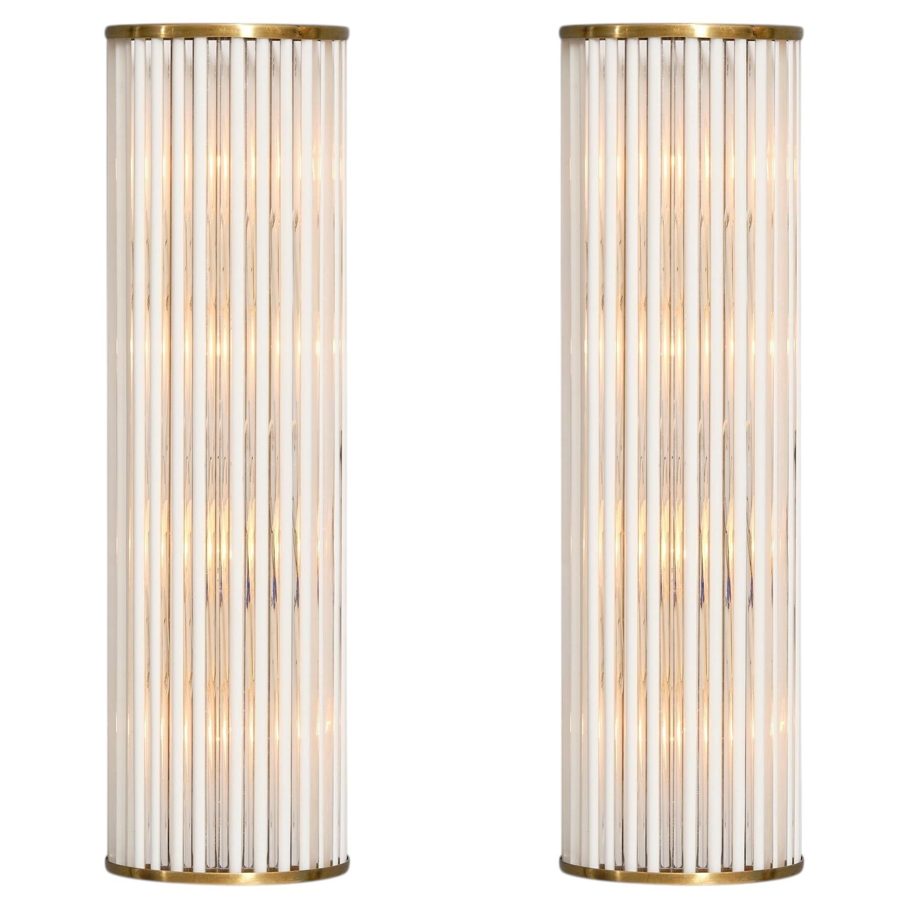 Murano Glass Cannette Sconces with Brass Structure, Mid-Century Modern Style
