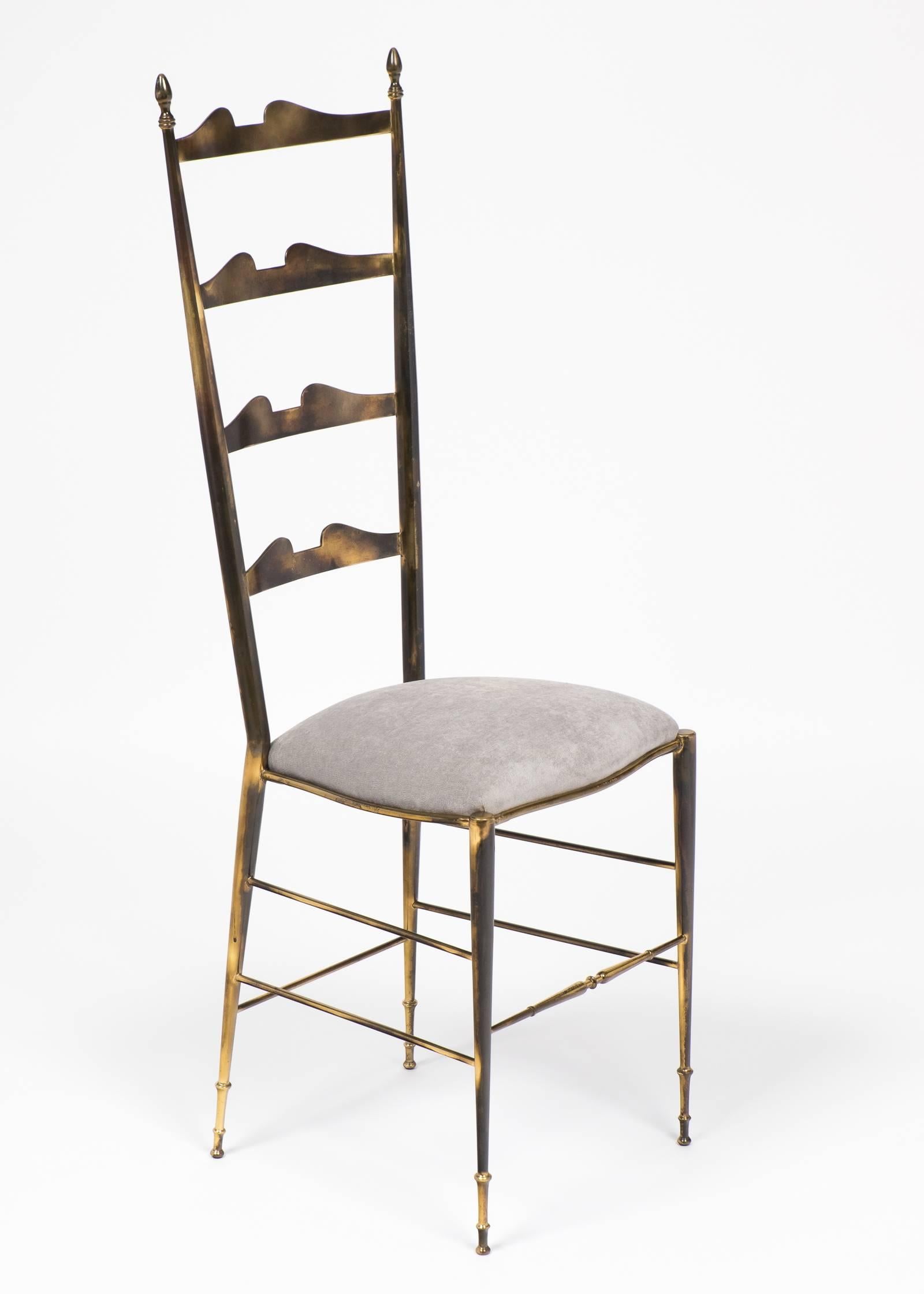 Italian Rare Vintage Pair of Brass Chiavari Chairs