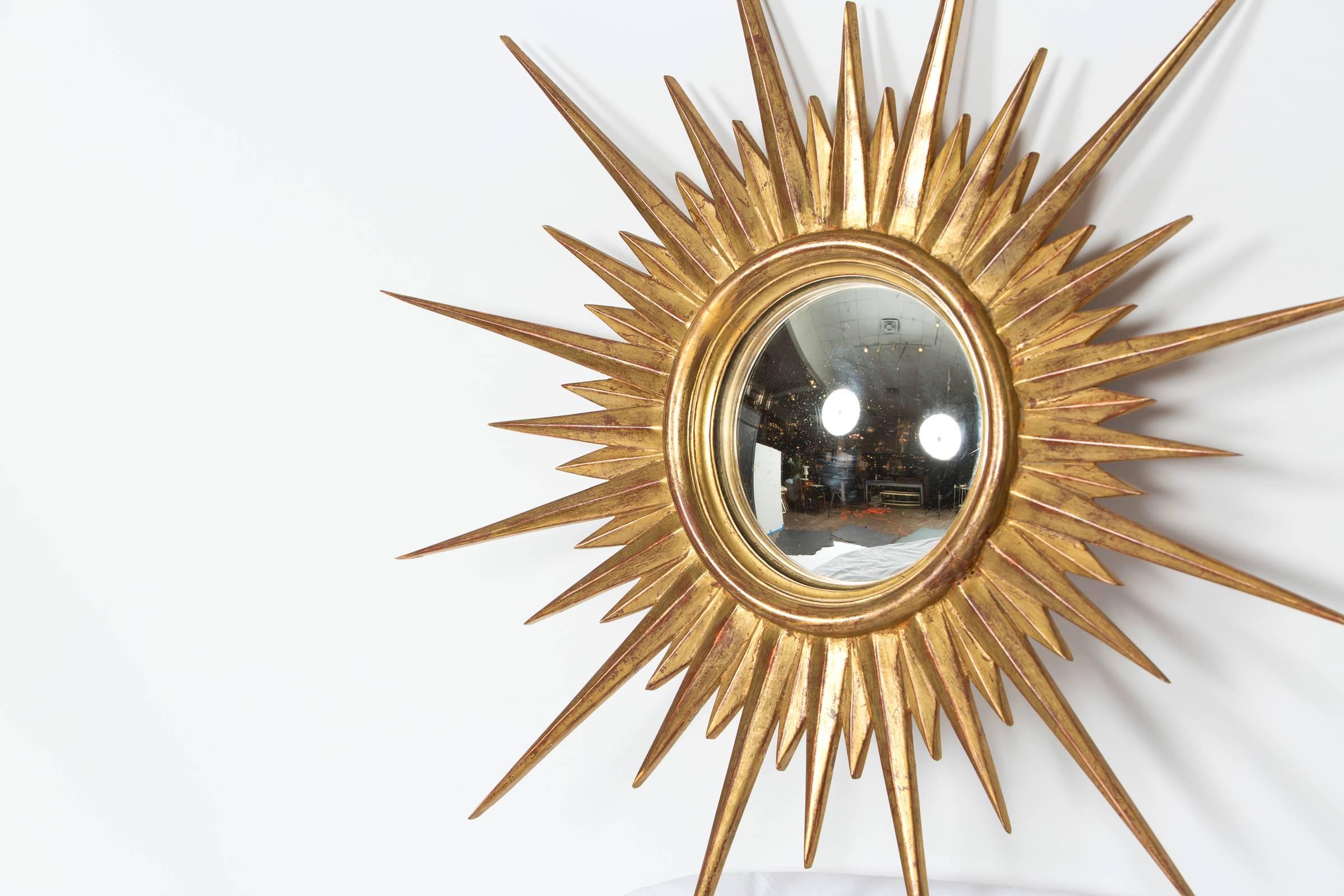 French Antique Gold Leaf Sunburst Mirror
