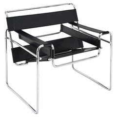 Wassily Armchair by Marcel Breuer, Chrome & Black Leather, Italy, 1970
