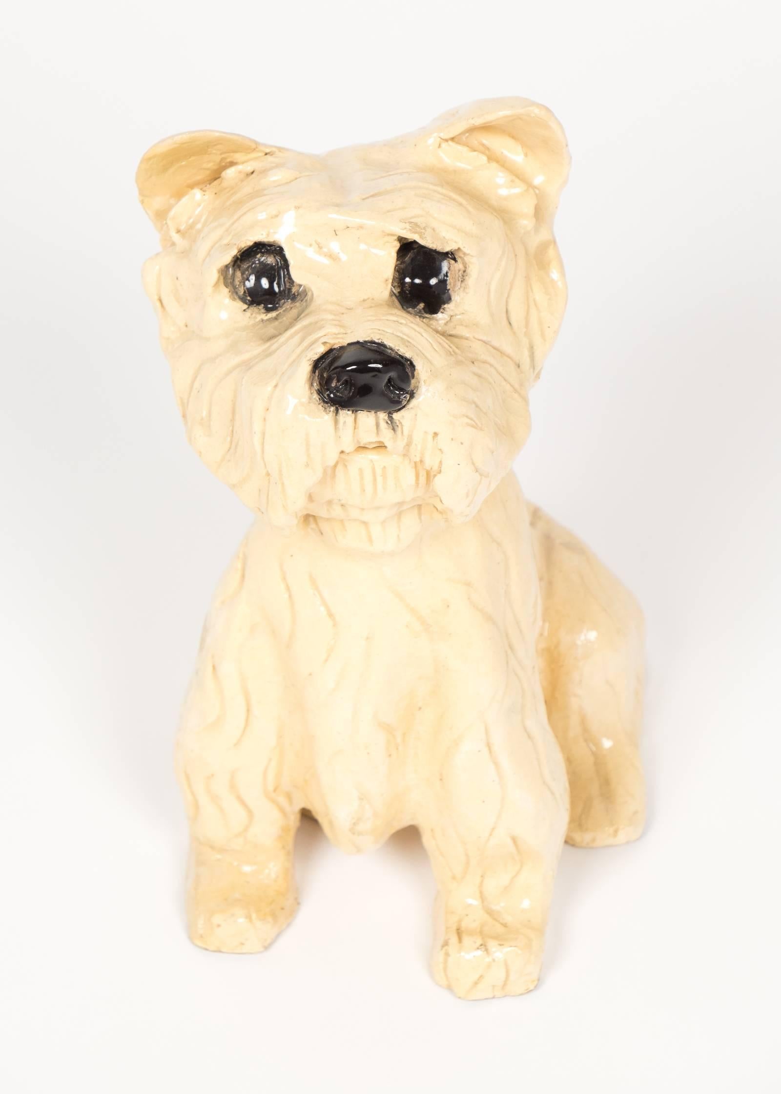 French Vintage Ceramic Westie Dog Sculpture In Good Condition In Austin, TX