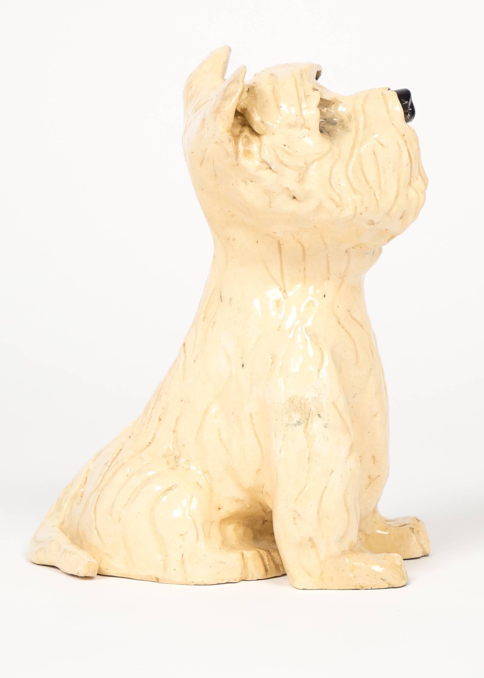 French Vintage Ceramic Westie Dog Sculpture 1