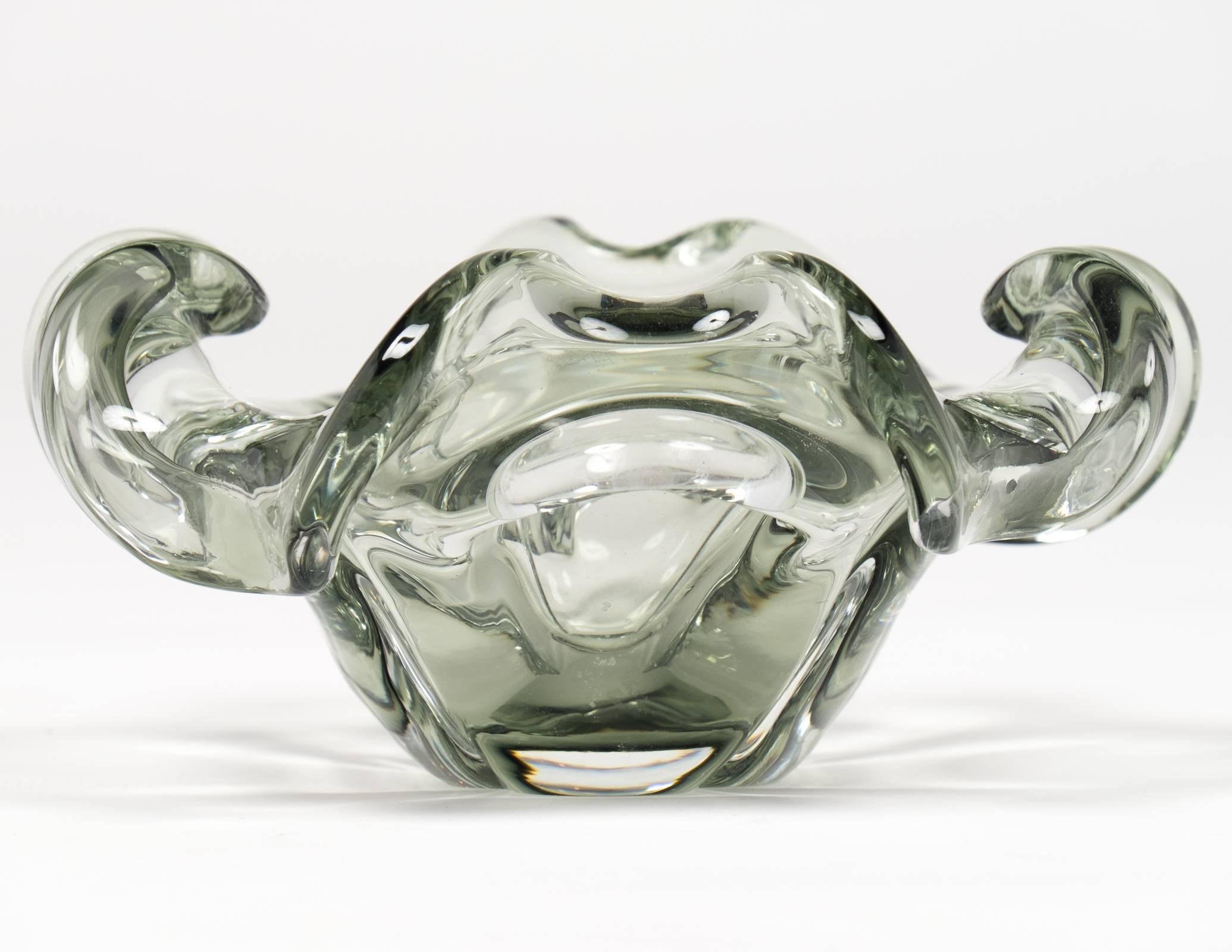 Mid-Century Modern Translucent Sage Green Murano Glass Bowl