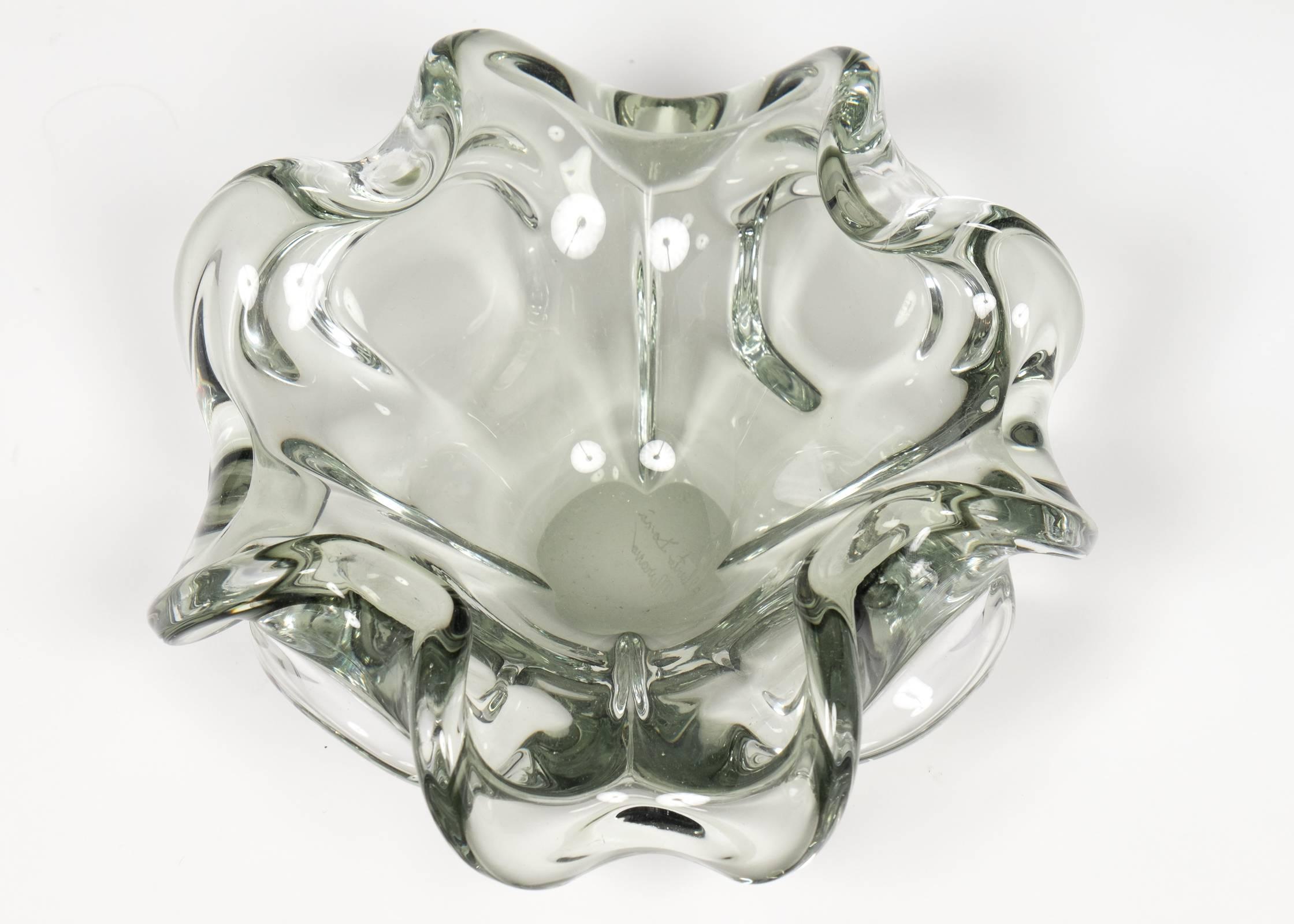 Translucent Sage Green Murano Glass Bowl In Excellent Condition In Austin, TX