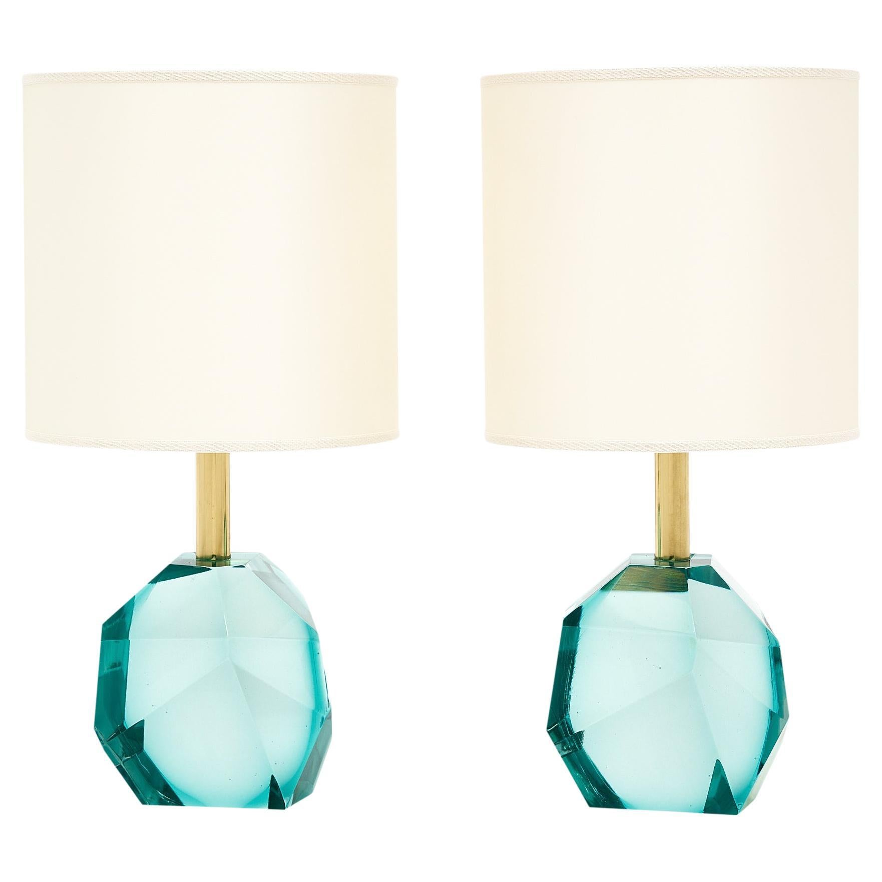 Modern Murano Glass Aquamarine Rock Lamps by Alberto Donà, Italy For Sale