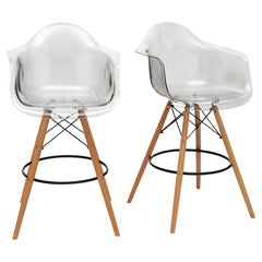 Mid-Century Modern Lucite Bar Stools with Wood and Steel Base, 1980