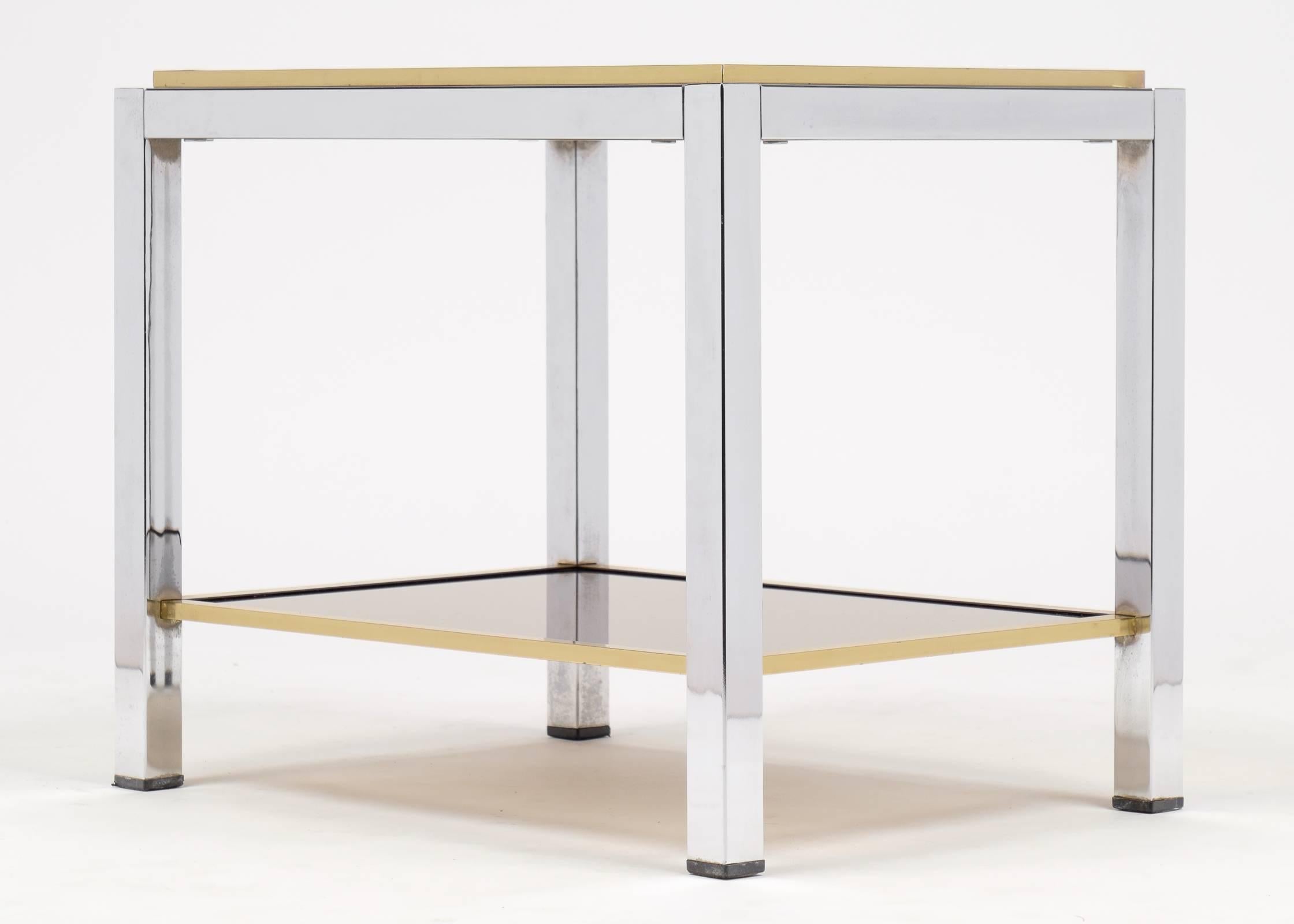 Polished French Modernist Chrome and Brass Side Table