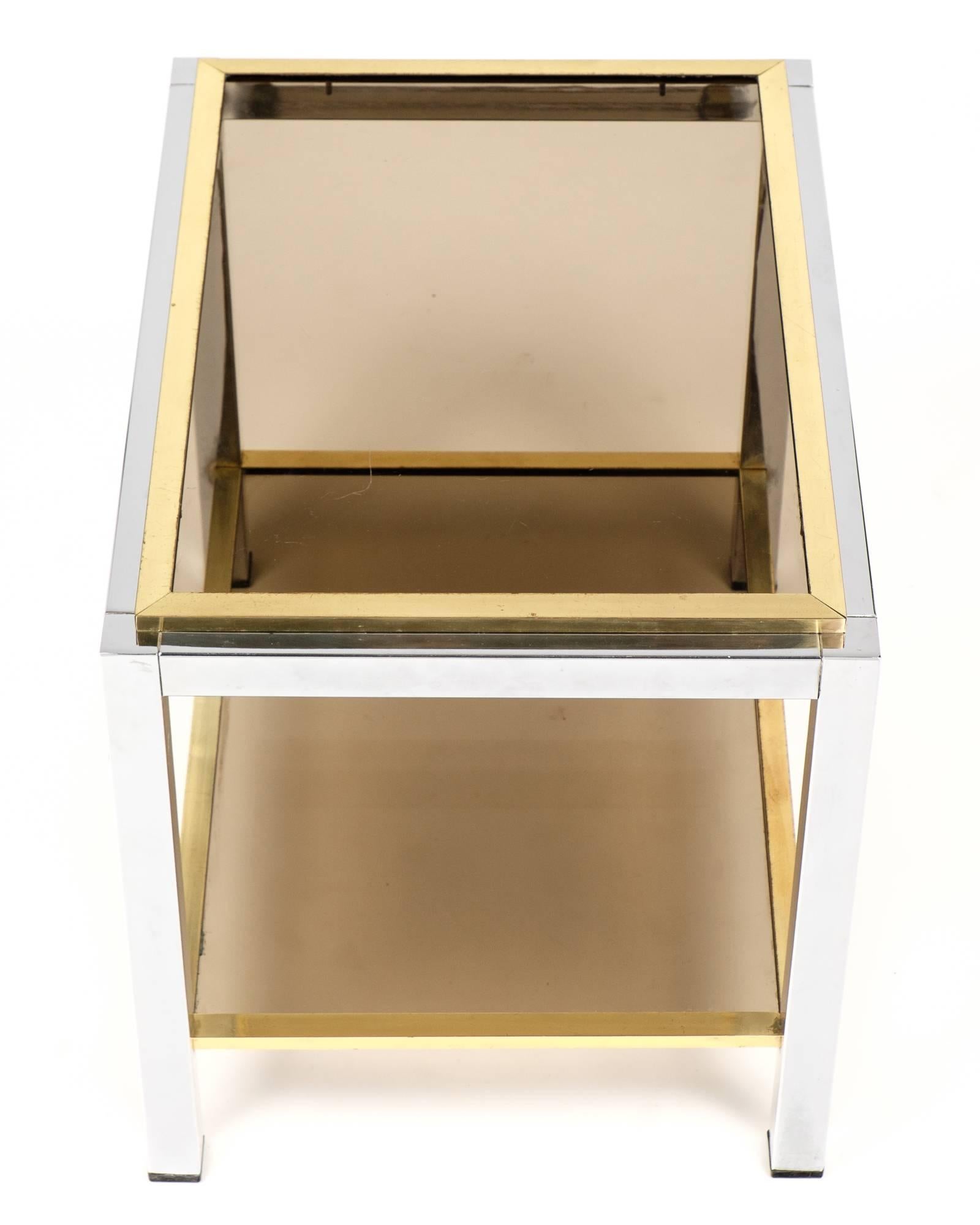 Mid-20th Century French Modernist Chrome and Brass Side Table