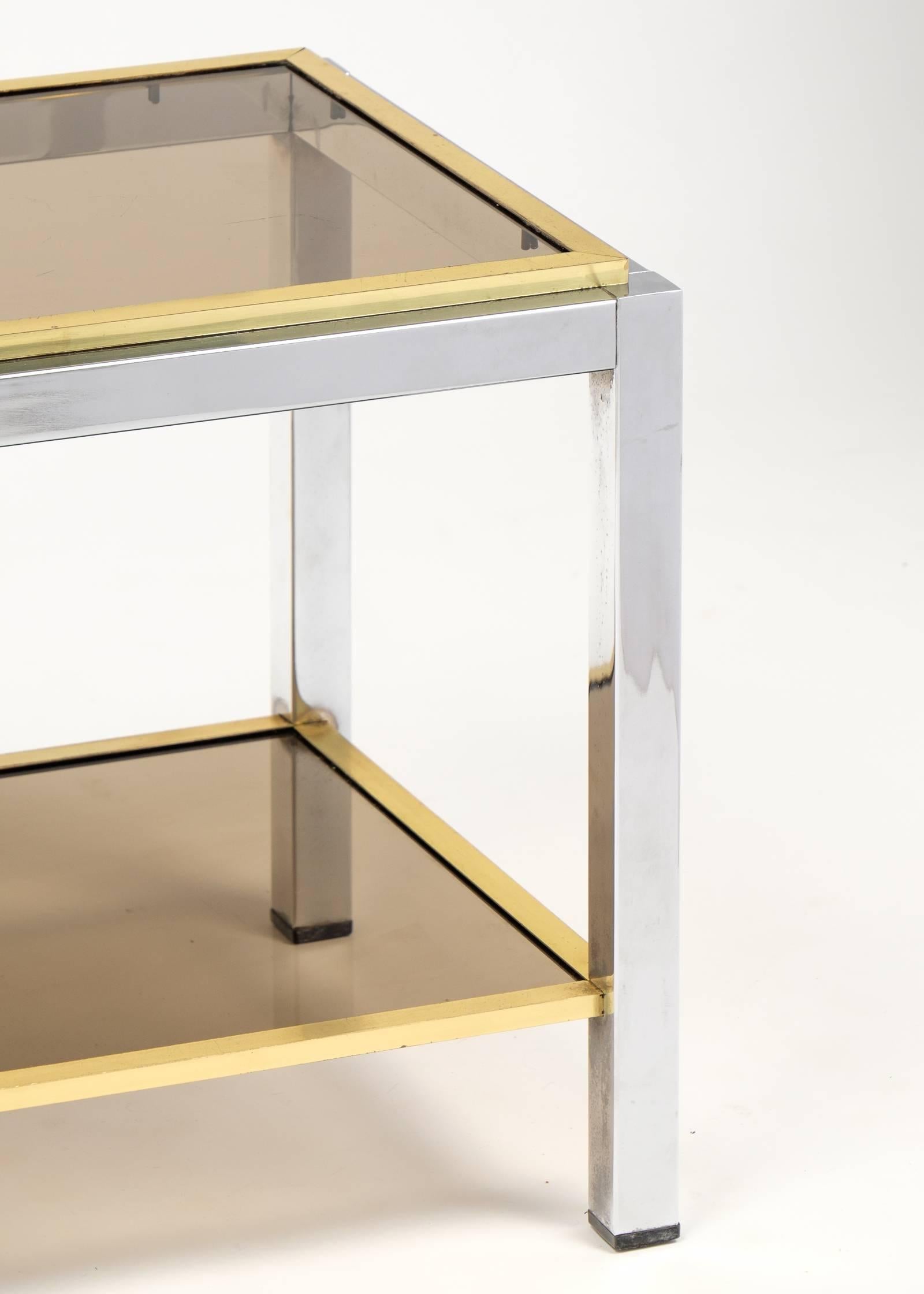 French Modernist Chrome and Brass Side Table 2