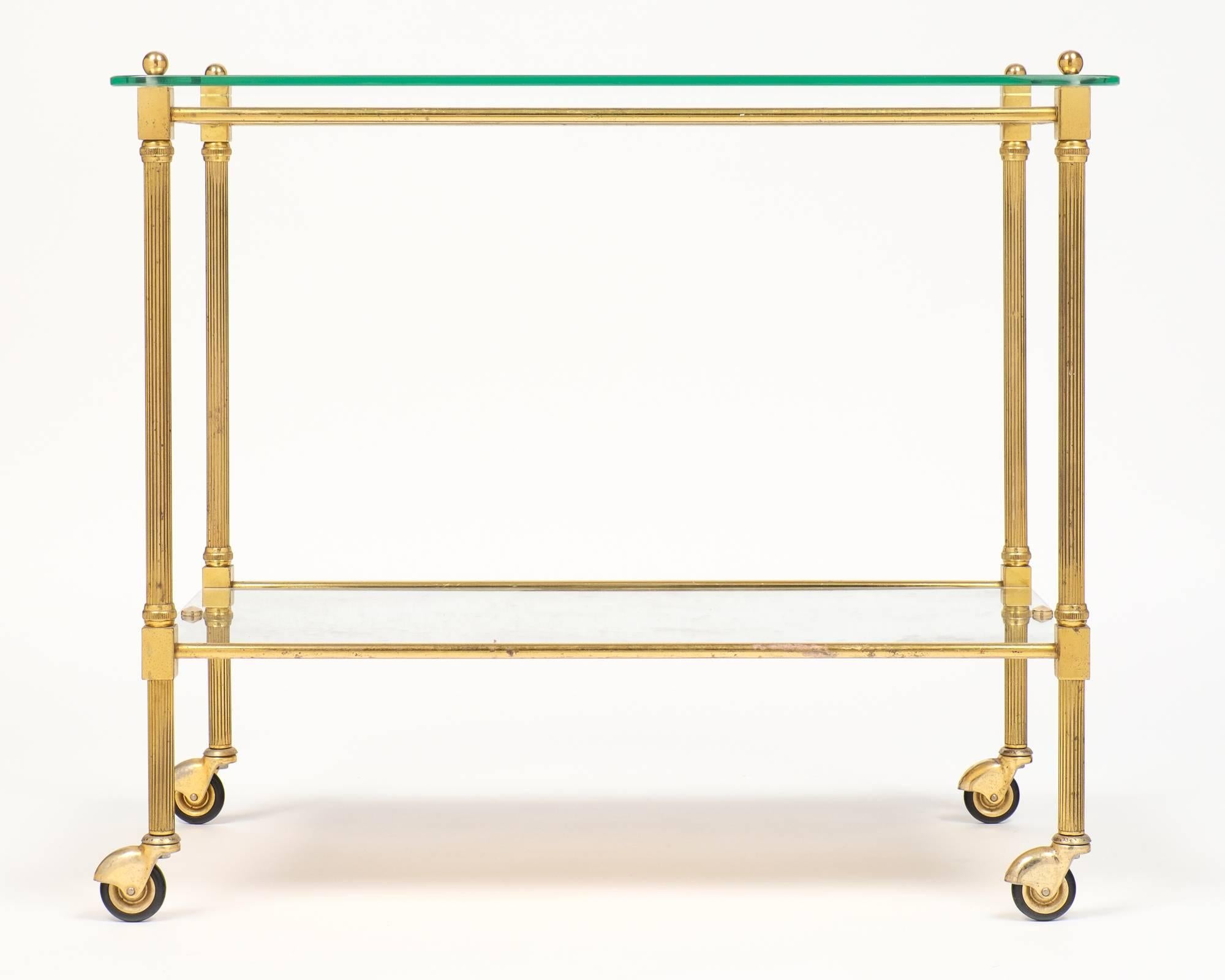 French Vintage Art Deco Brass Side Tables or Bar Carts