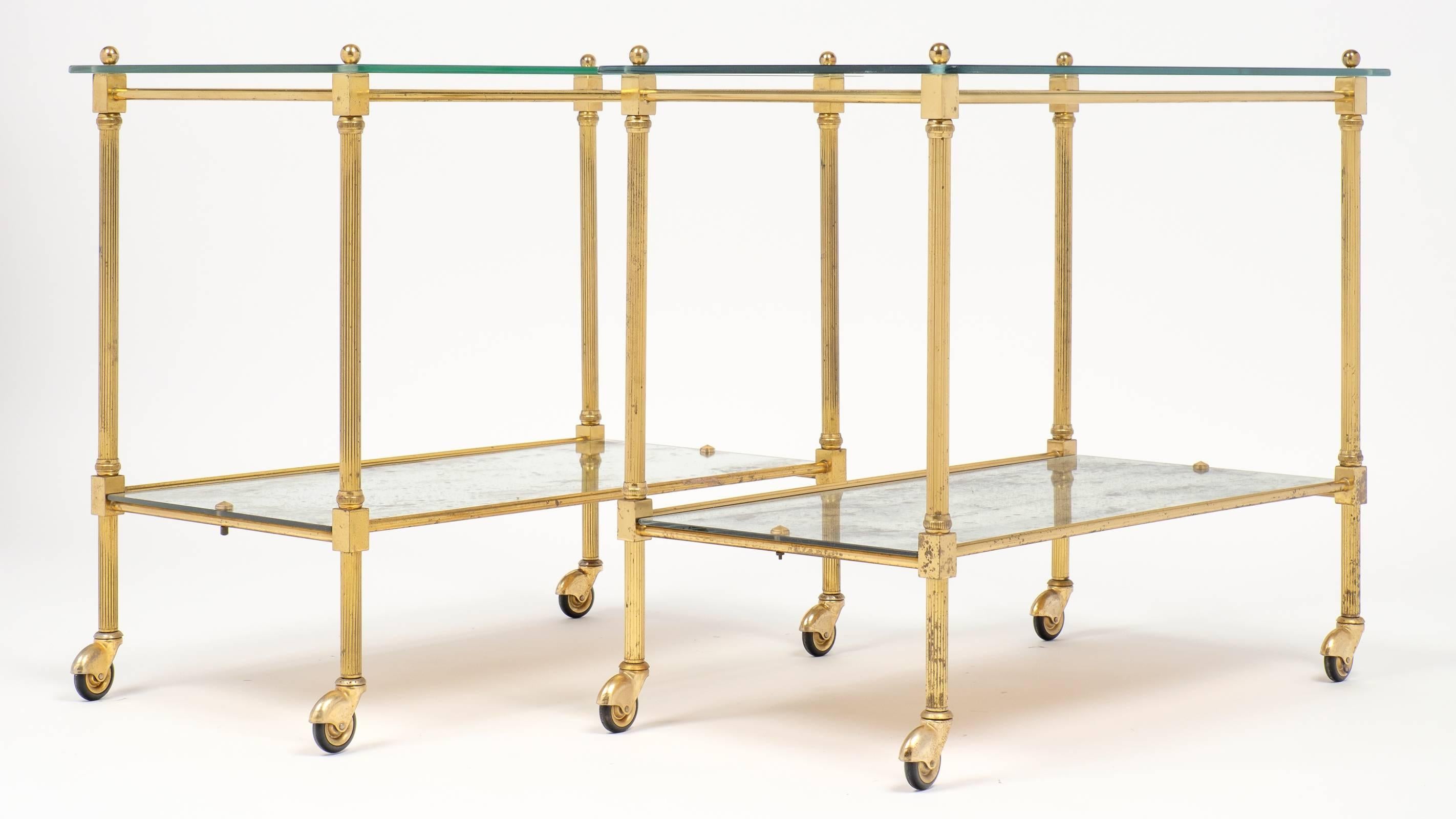 Vintage Art Deco Brass Side Tables or Bar Carts In Good Condition In Austin, TX