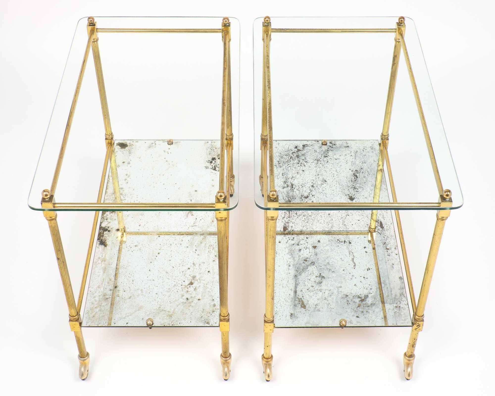 Vintage Art Deco Brass Side Tables or Bar Carts 1