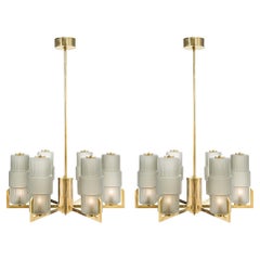 Lampadari modernisti a 6 bracci in ottone e vetro