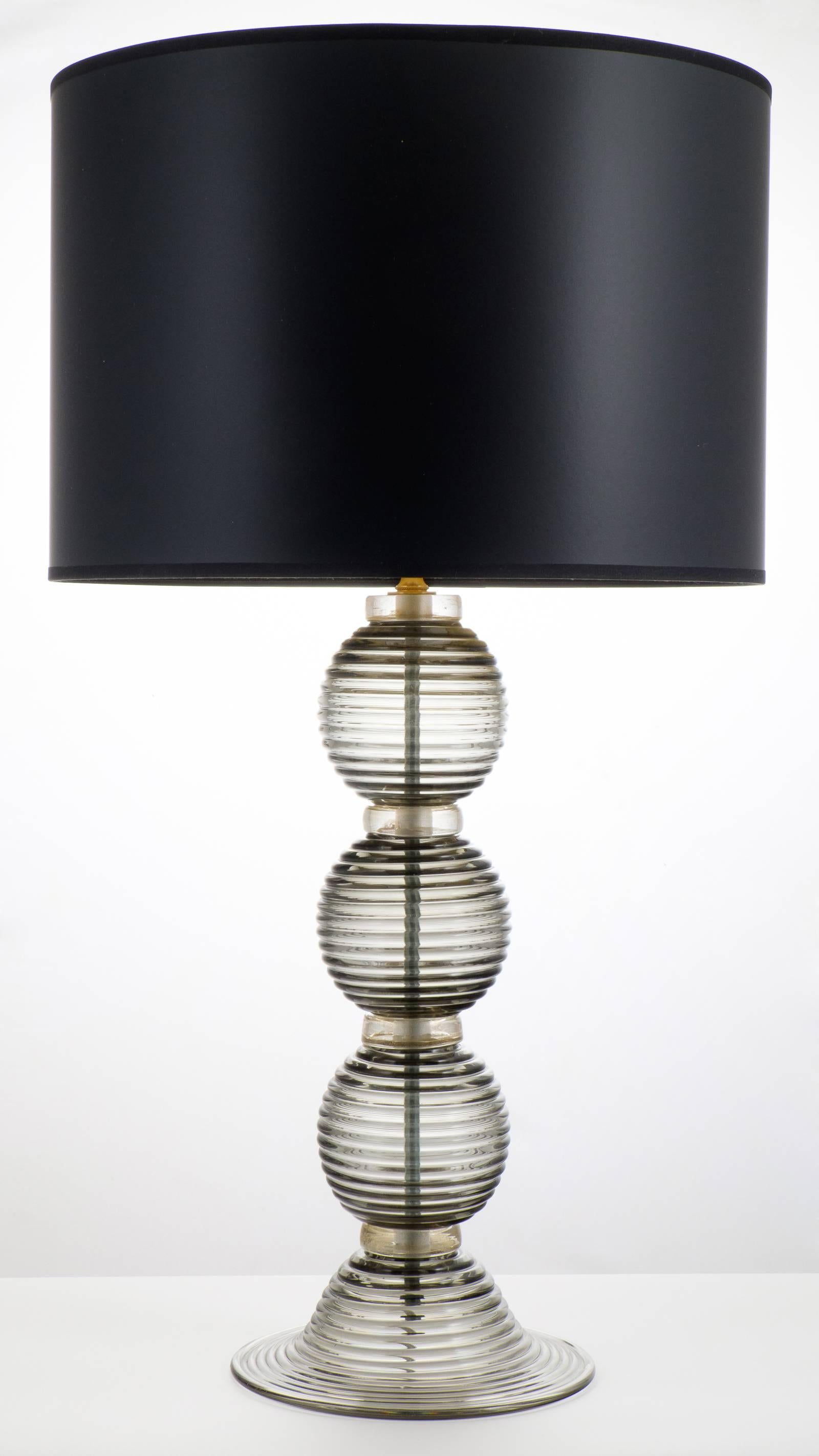 Modern Murano Gray Glass Pair of Table Lamps For Sale