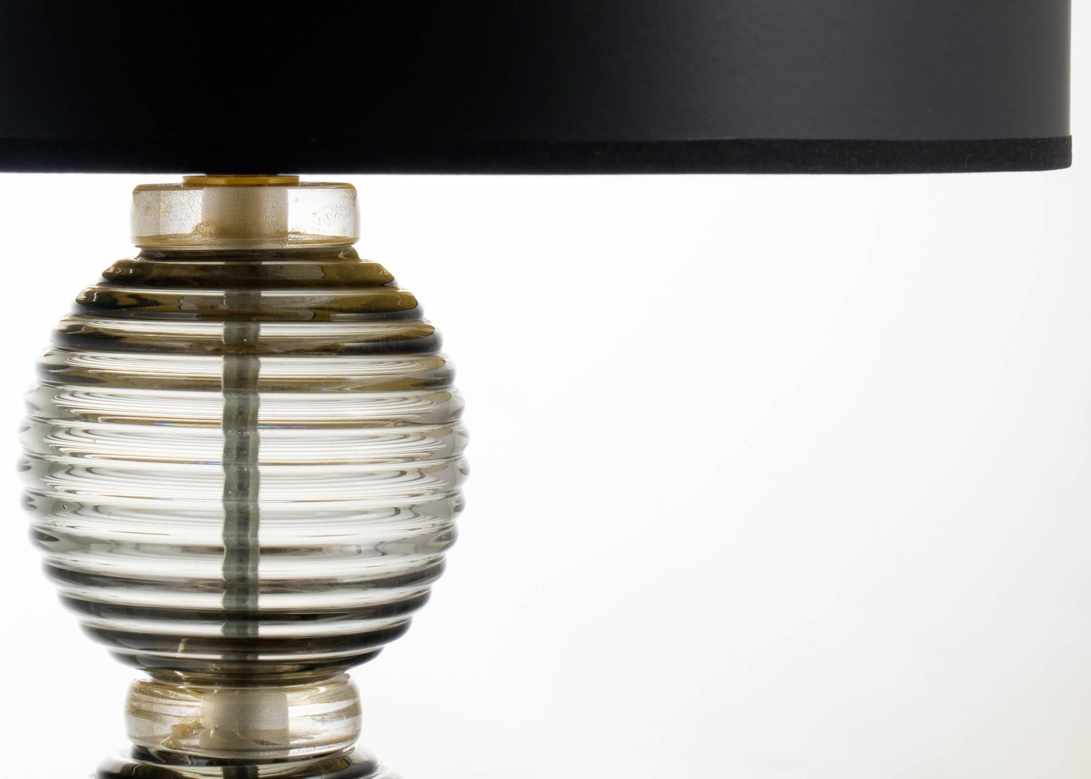 Italian Murano Gray Glass Pair of Table Lamps
