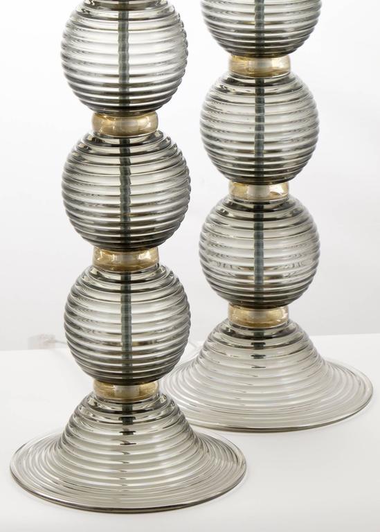 Murano Gray Glass Pair of Table Lamps For Sale at 1stDibs