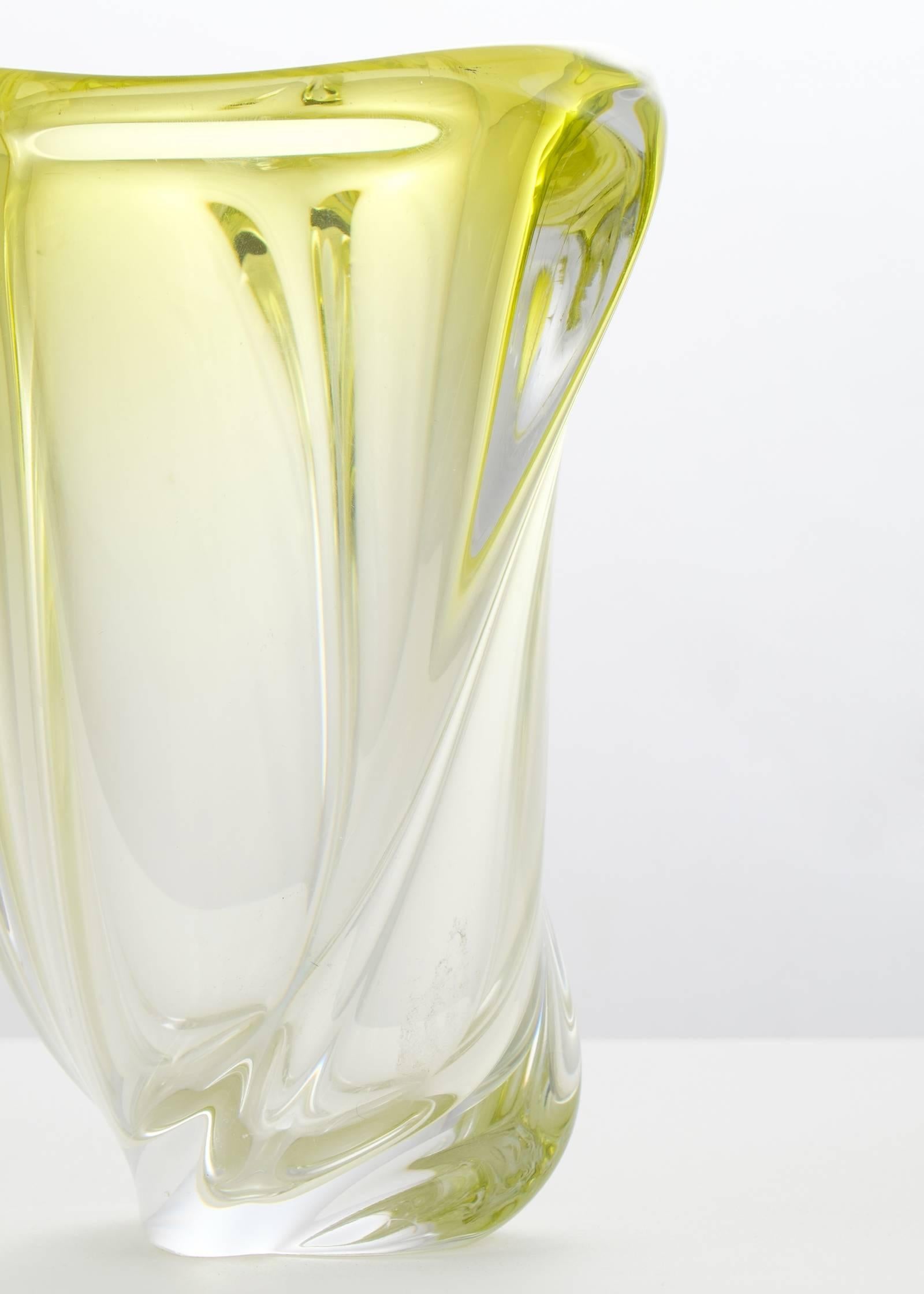 Vintage Handblown Murano Ombré Citron Glass Vase 2