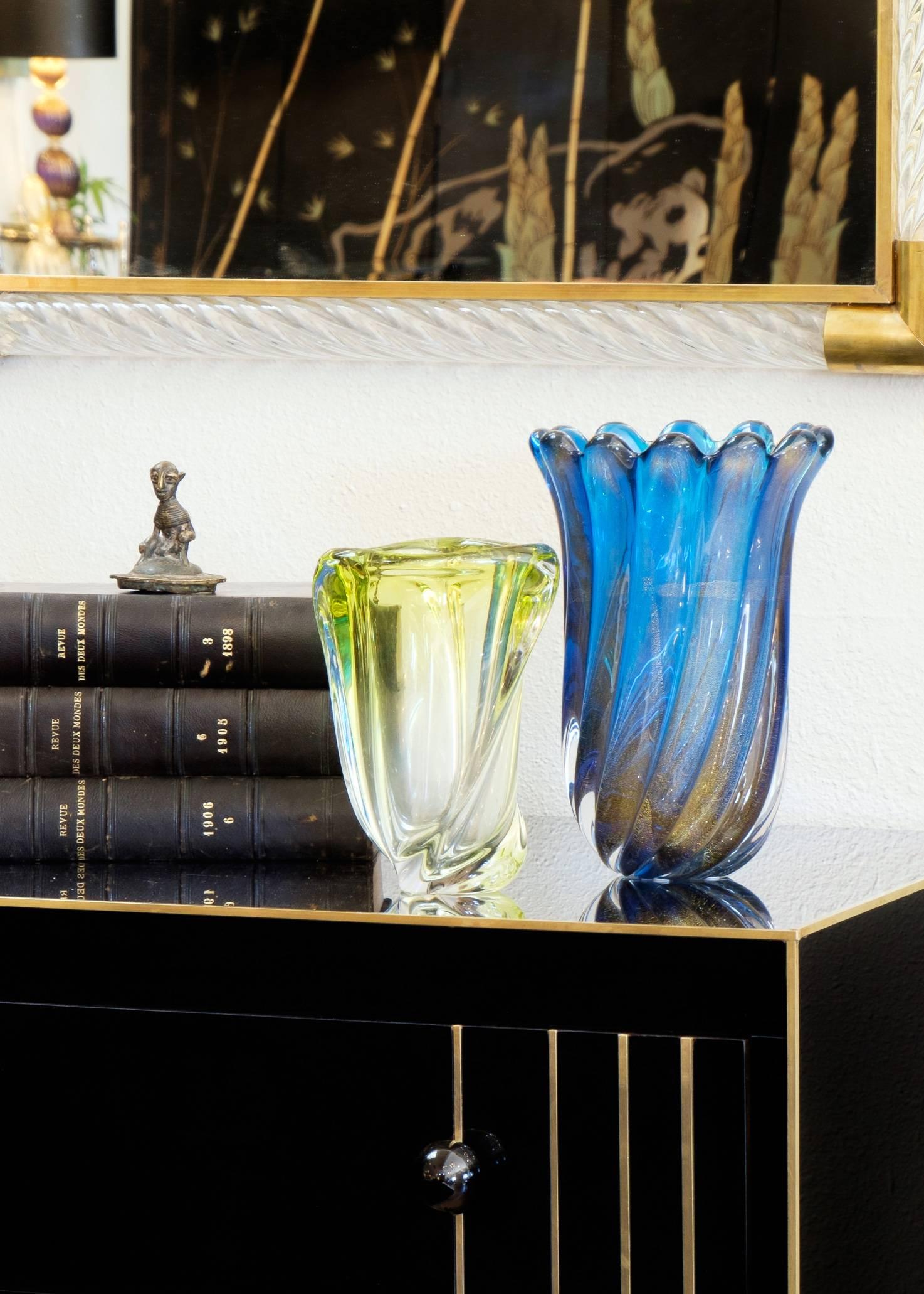 Mid-Century Modern Vintage Handblown Murano Ombré Citron Glass Vase