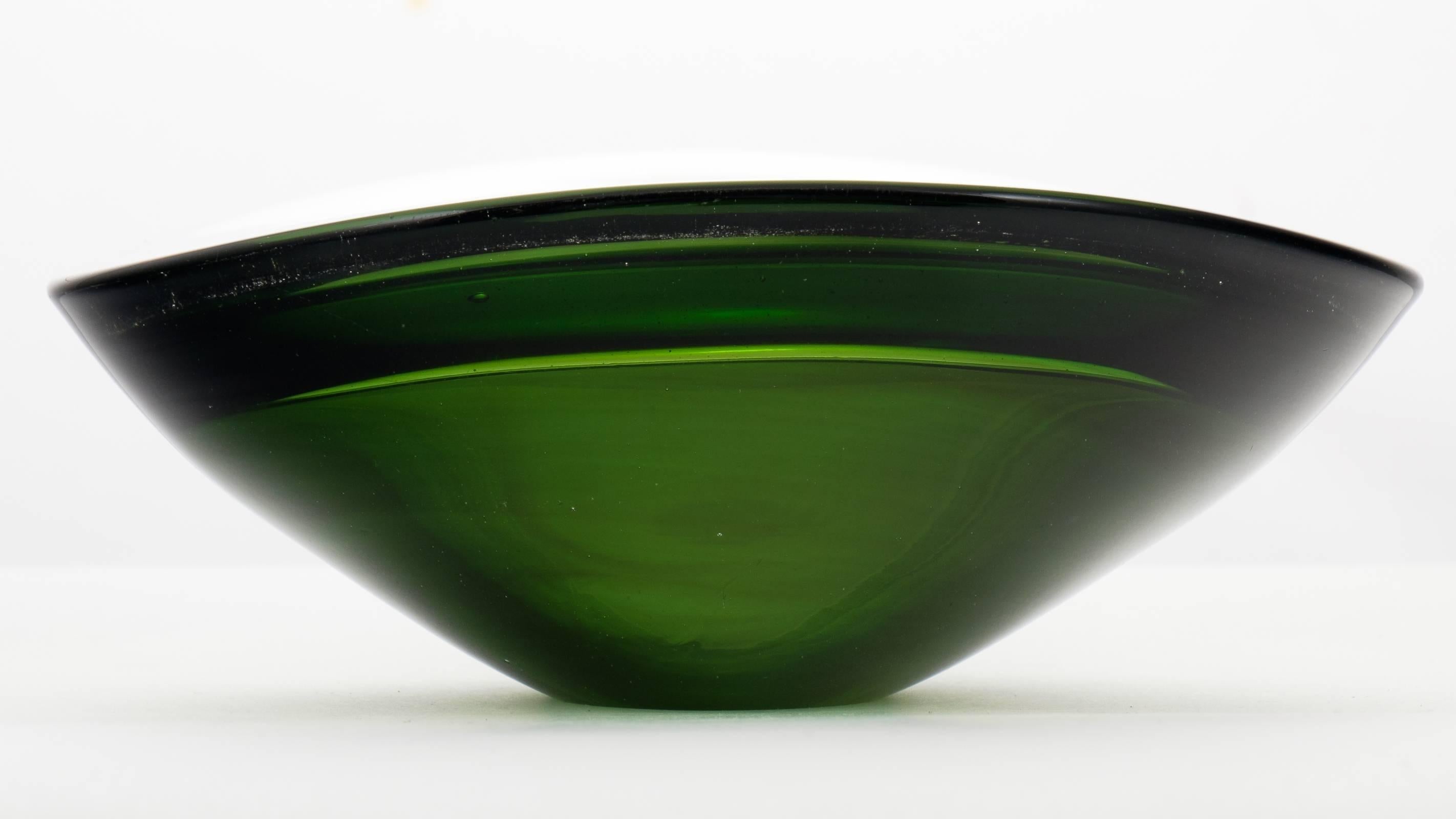 Mid-Century Modern Vintage Murano Green Glass Swoop Bowl