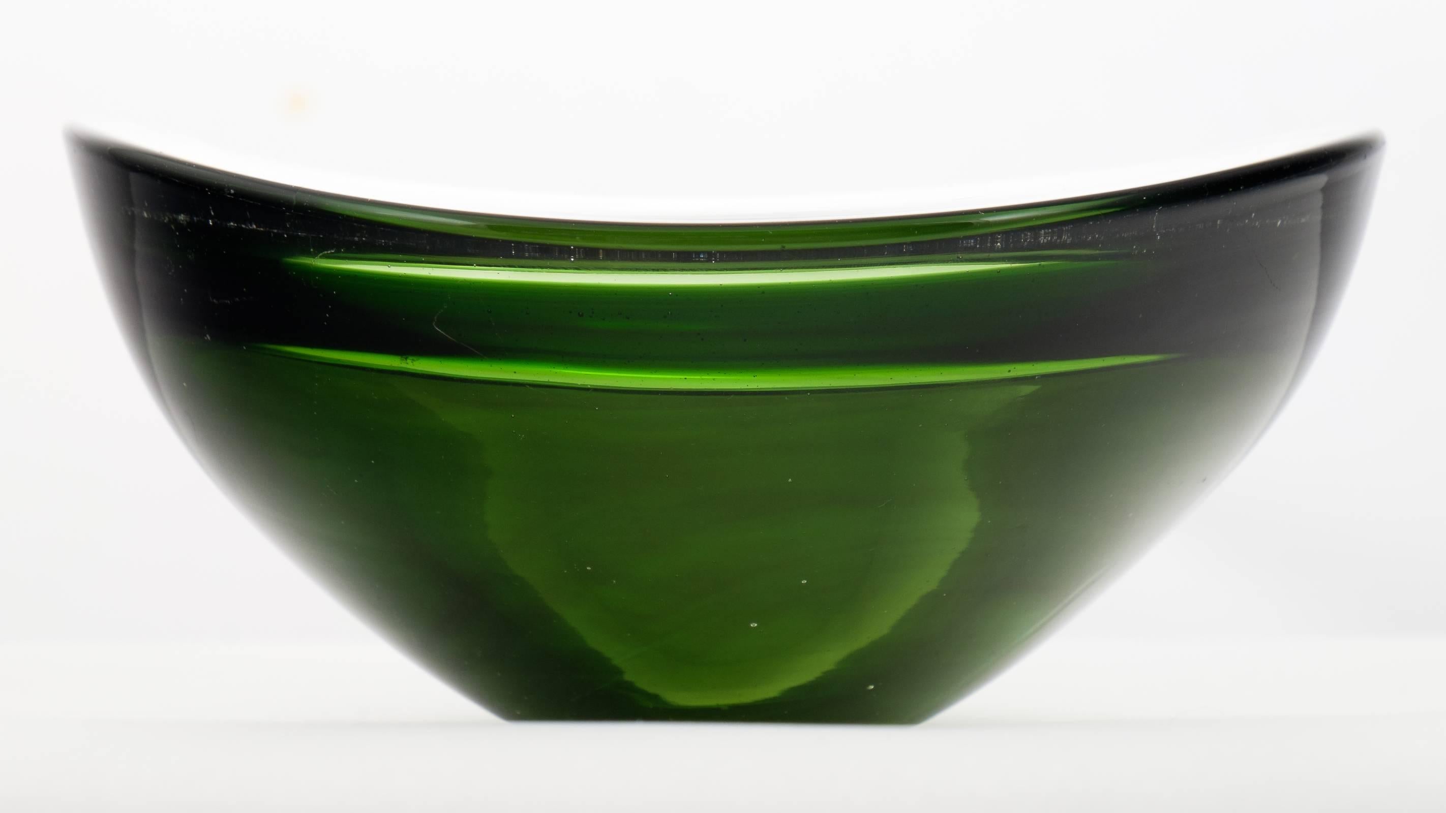 Italian Vintage Murano Green Glass Swoop Bowl