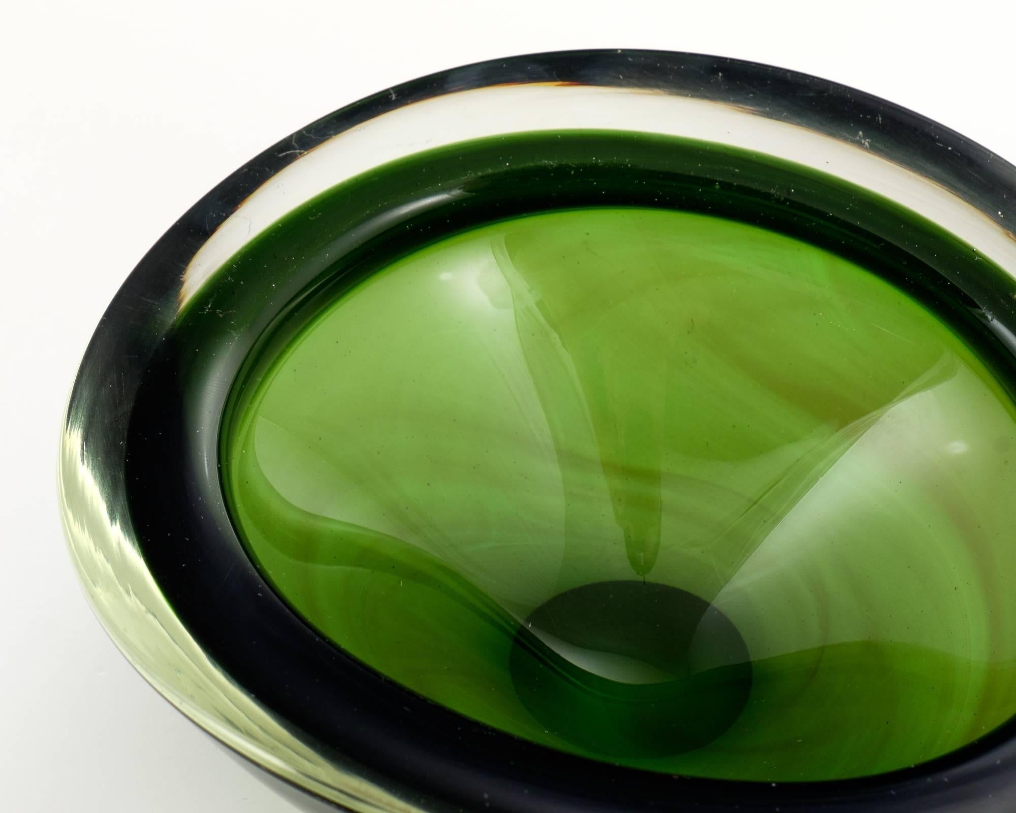 Murano Glass Vintage Murano Green Glass Swoop Bowl