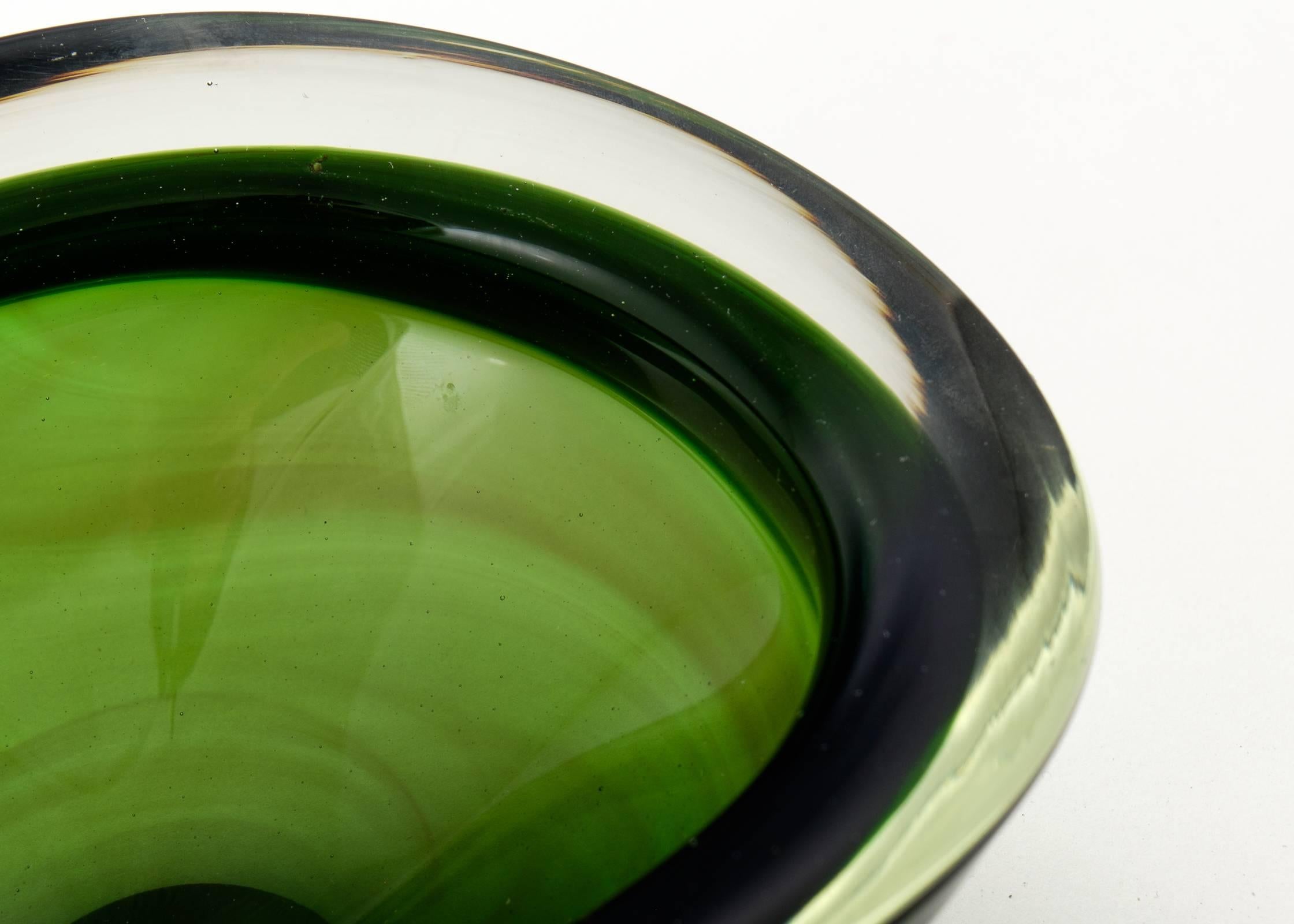 Vintage Murano Green Glass Swoop Bowl 1