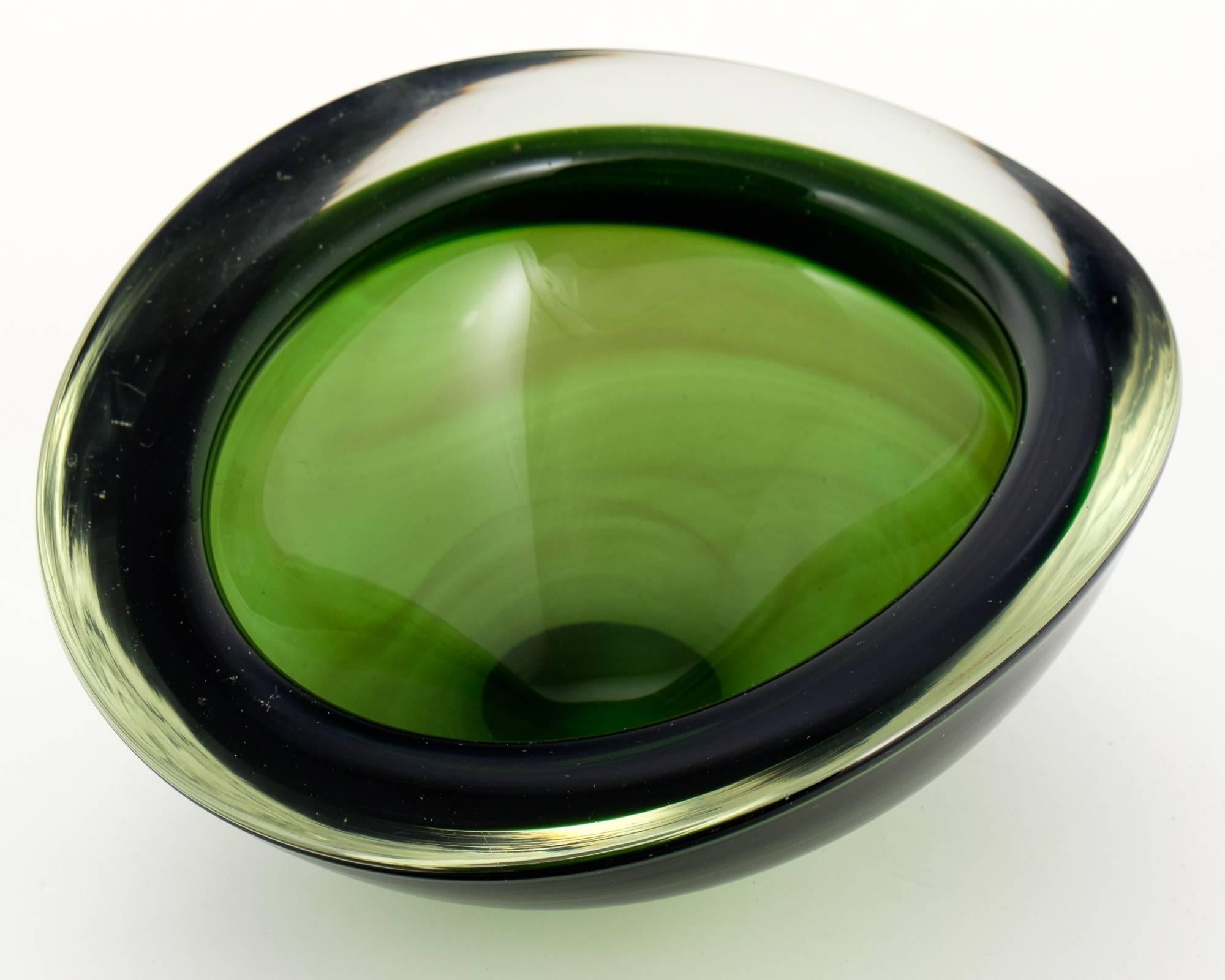 Vintage Murano Green Glass Swoop Bowl 3