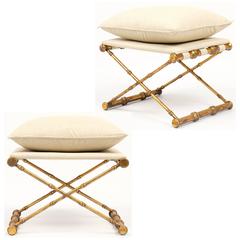 Vintage Pair of Gold Leafed Stools Attributed to Maison Ramsay