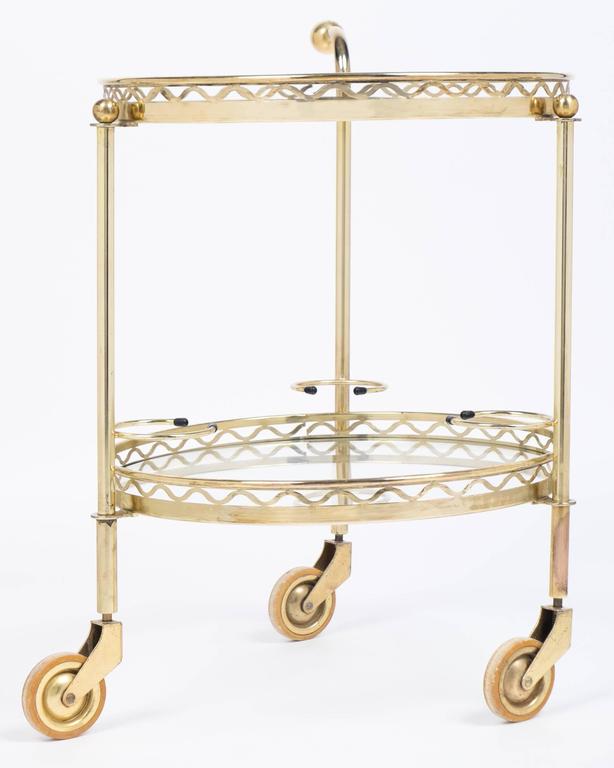 French Vintage Round Brass Bar Cart with Handle at 1stDibs