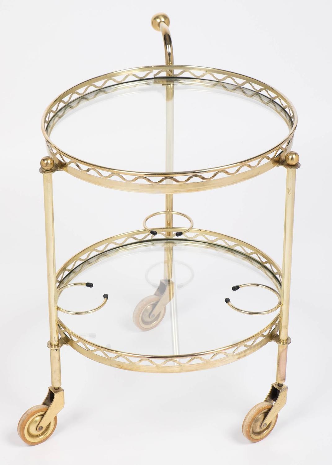 French Vintage Round Brass Bar Cart with Handle at 1stdibs