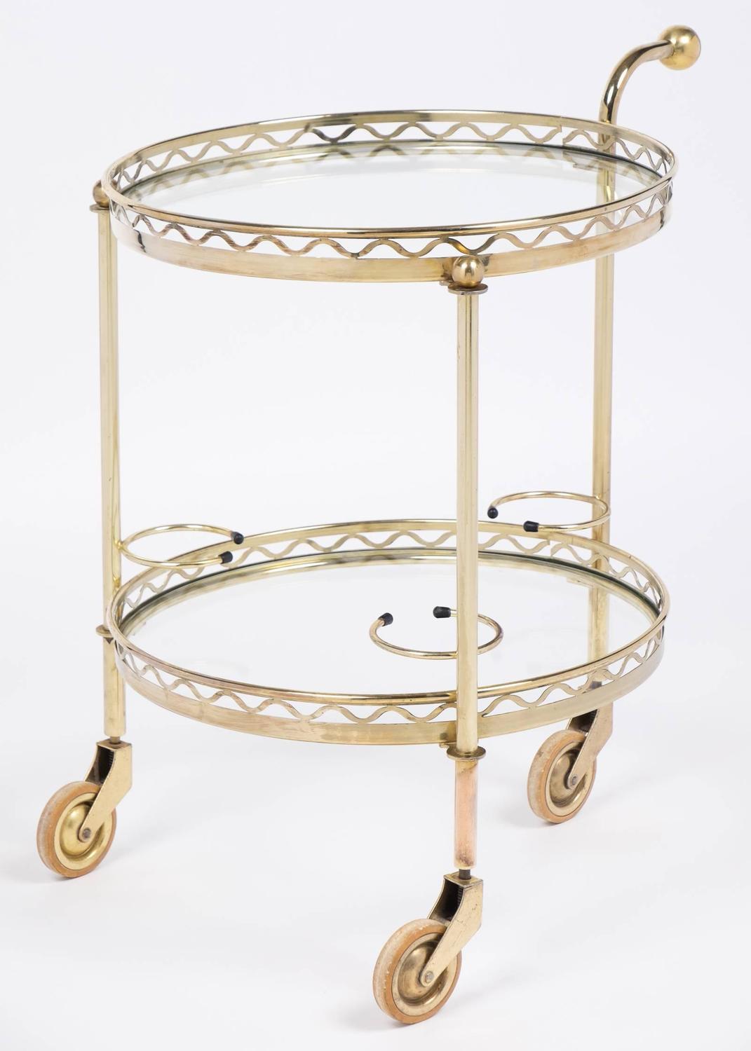 French Vintage Round Brass Bar Cart with Handle at 1stdibs