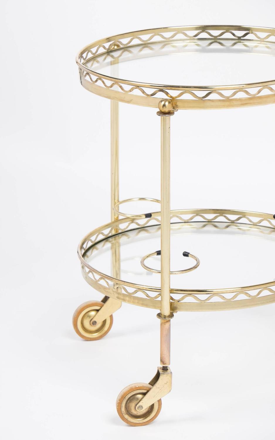 French Vintage Round Brass Bar Cart with Handle at 1stdibs