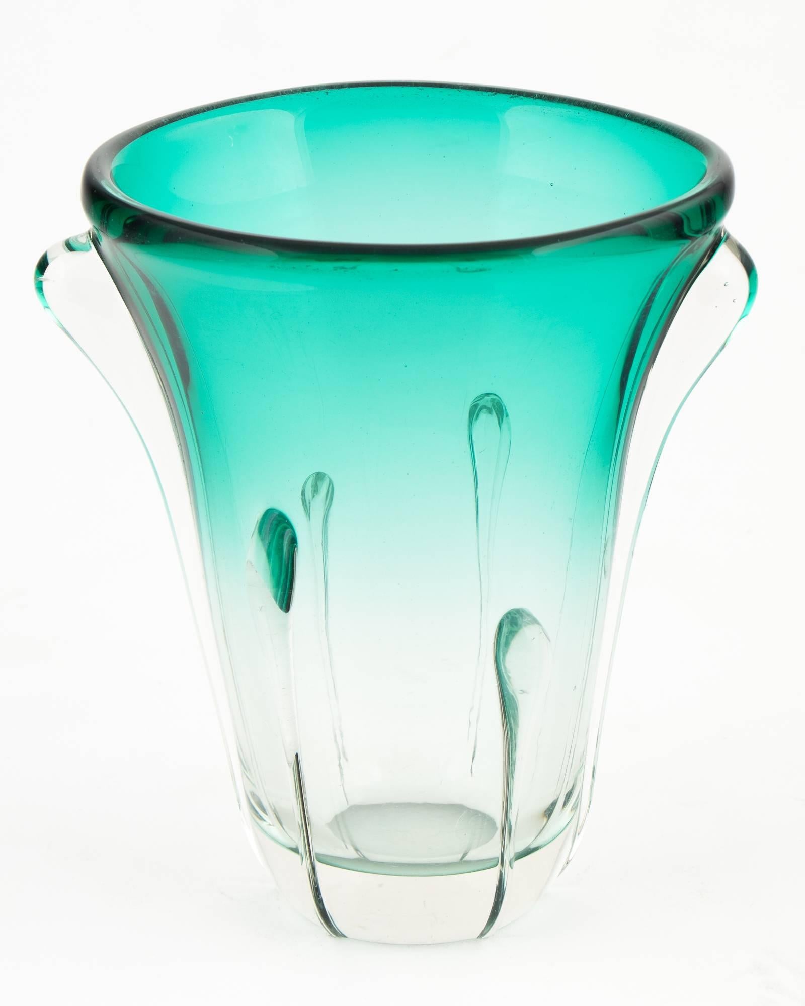 Mid-Century Modern Murano Ombré Teal Glass Vase