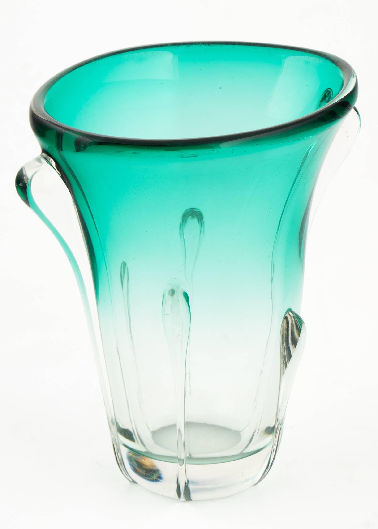 Murano Ombré Teal Glass Vase In Good Condition In Austin, TX