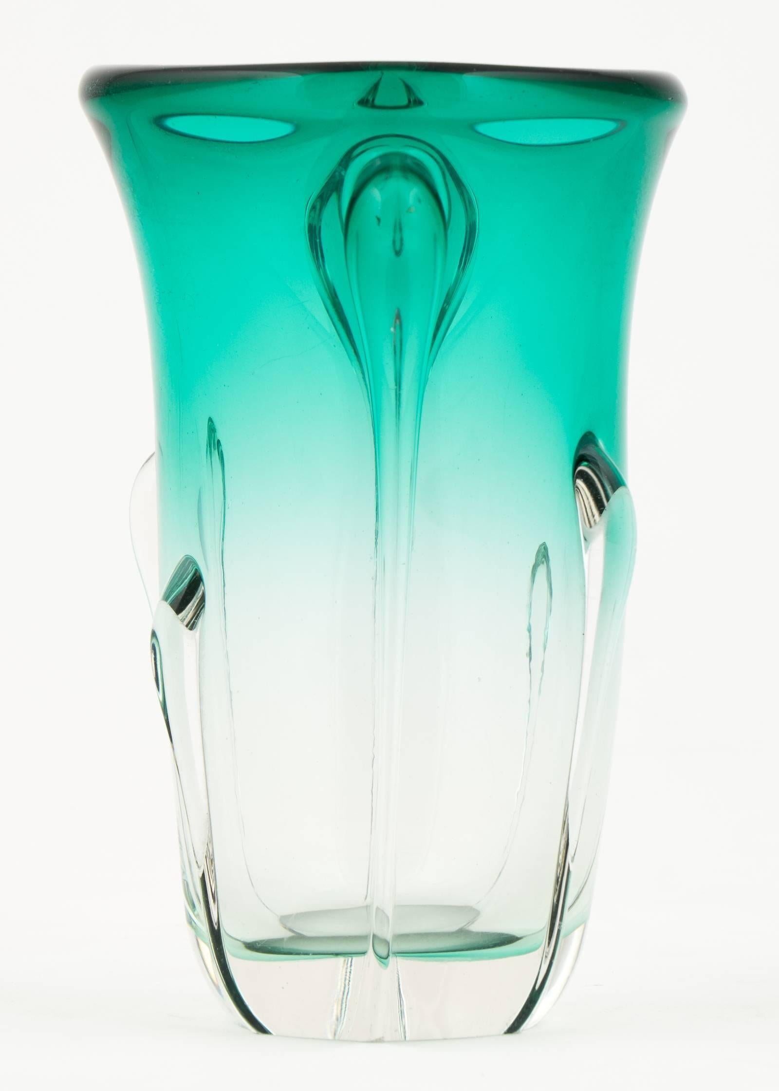 Mid-20th Century Murano Ombré Teal Glass Vase