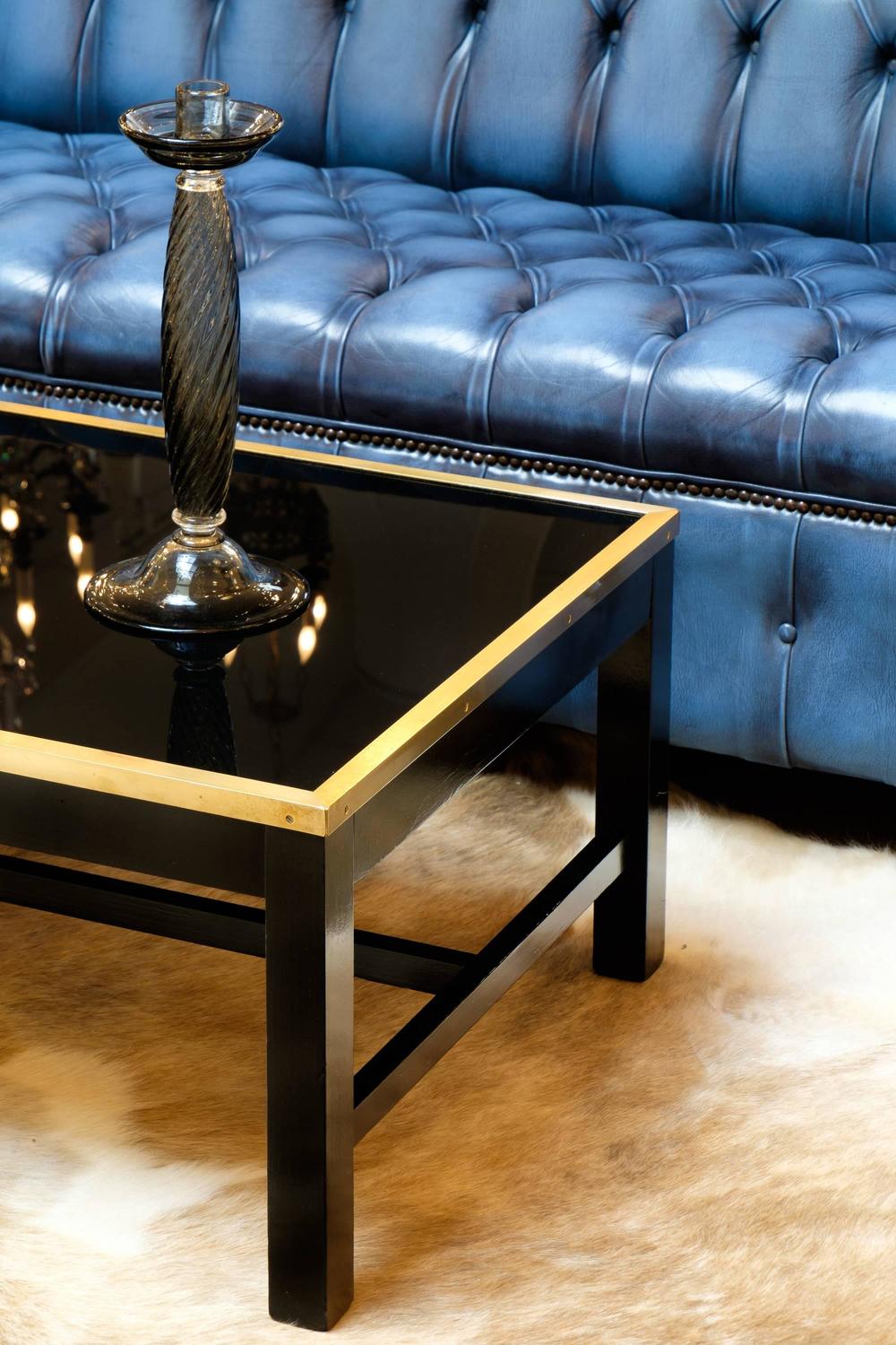Vintage Black Glass and Brass Coffee Table For Sale at 1stdibs
