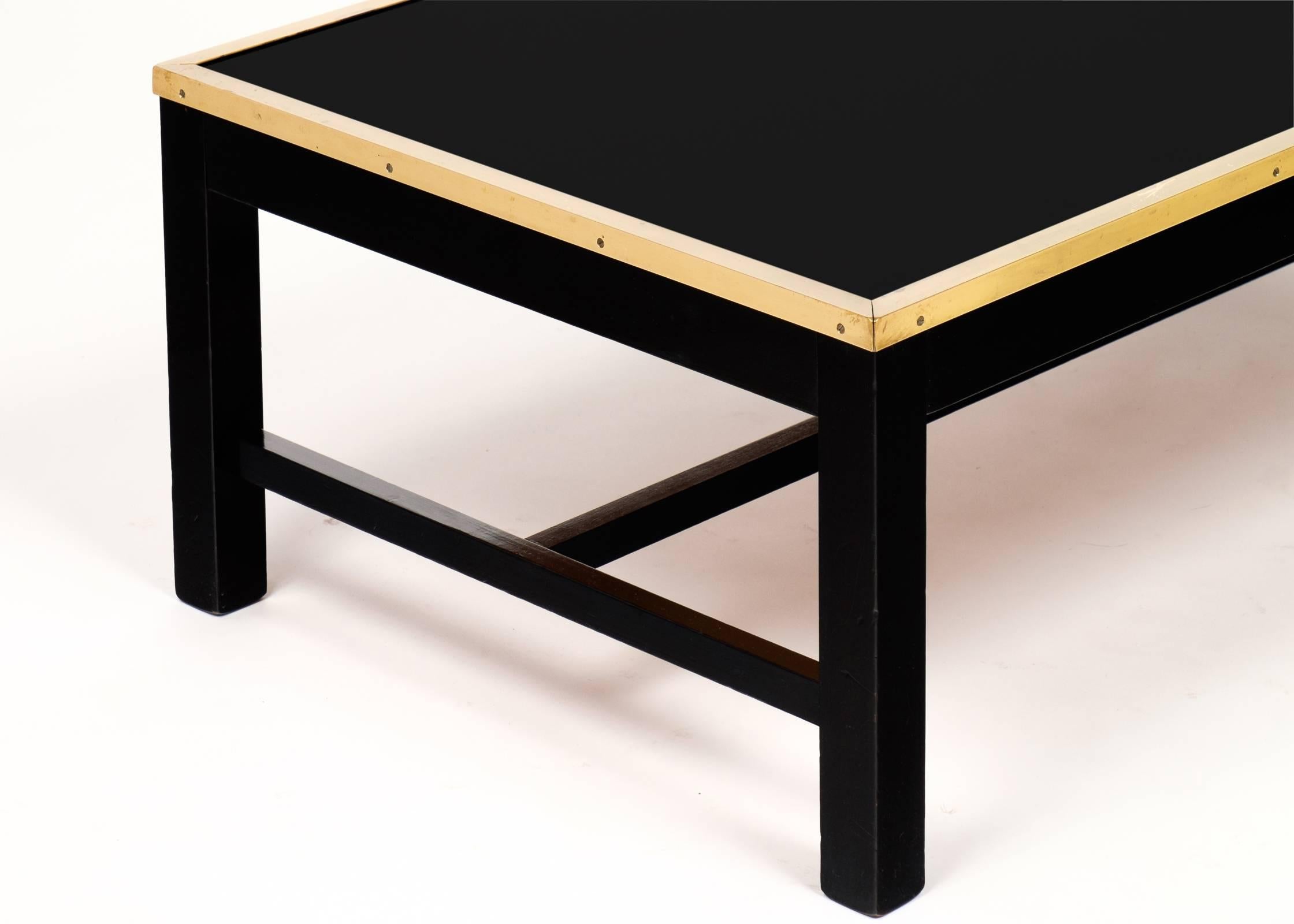 Vintage Black Glass and Brass Coffee Table In Good Condition In Austin, TX