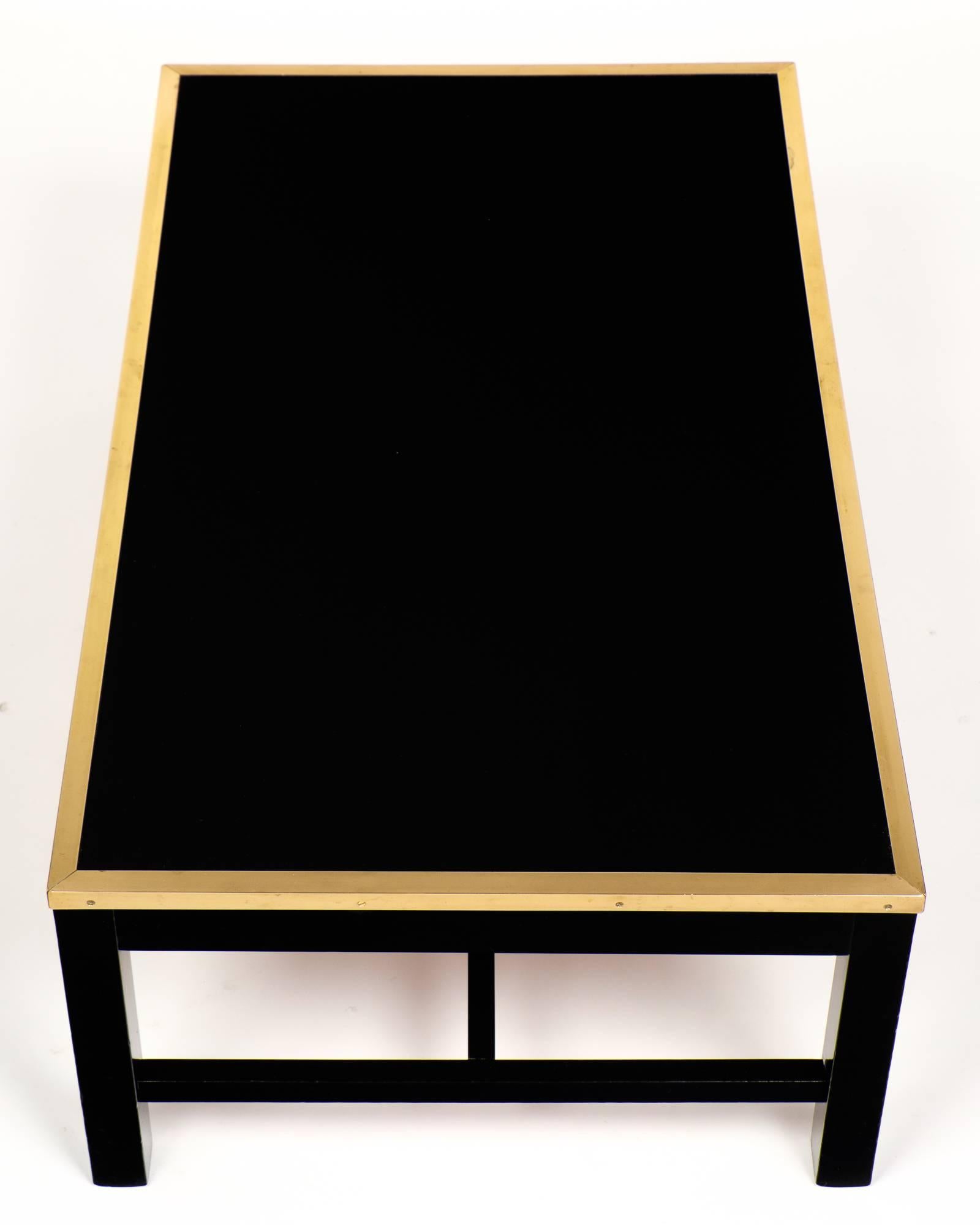 Mid-Century Modern Vintage Black Glass and Brass Coffee Table