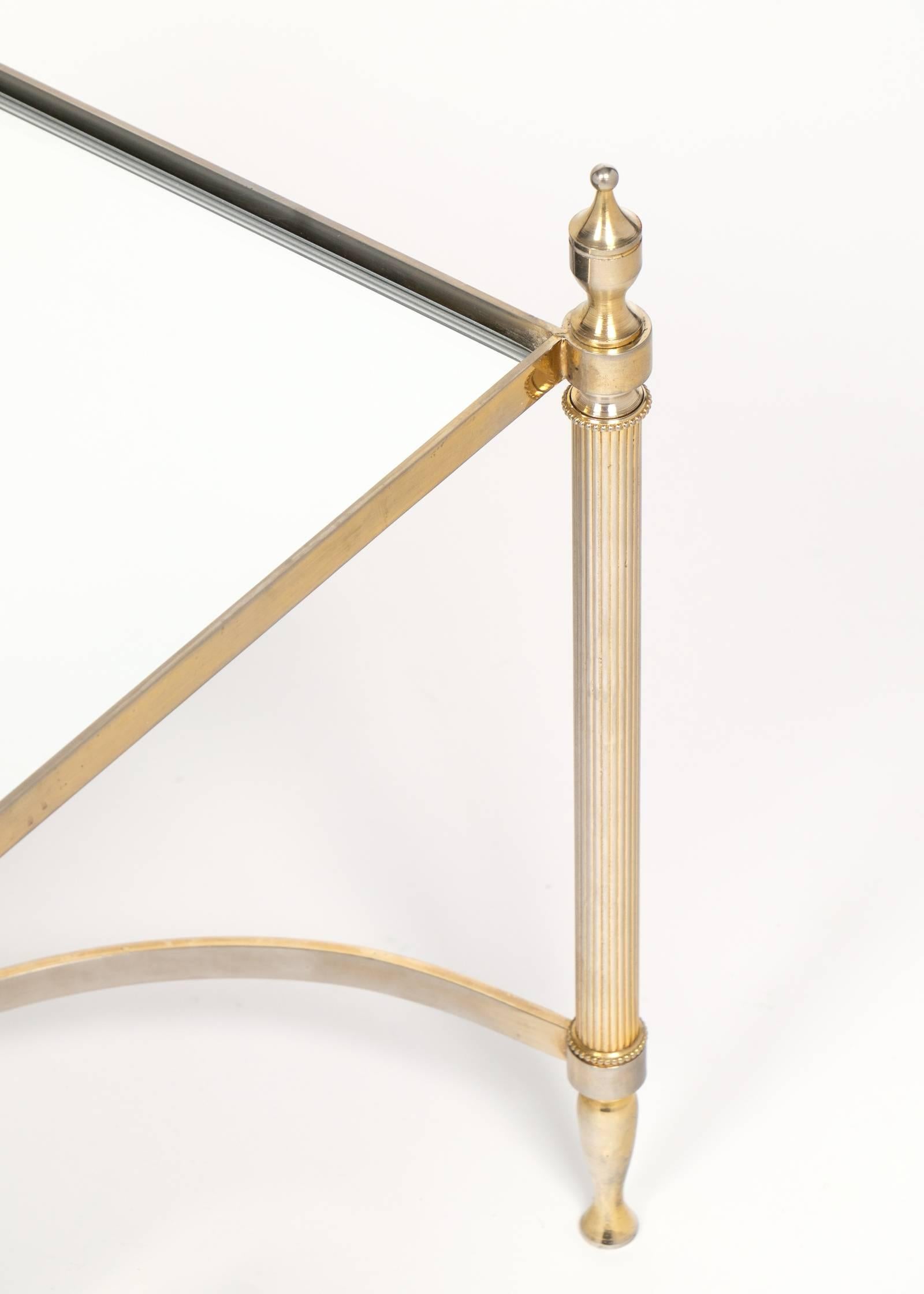 French Neoclassic Mirror Top Brass Cocktail Table 3