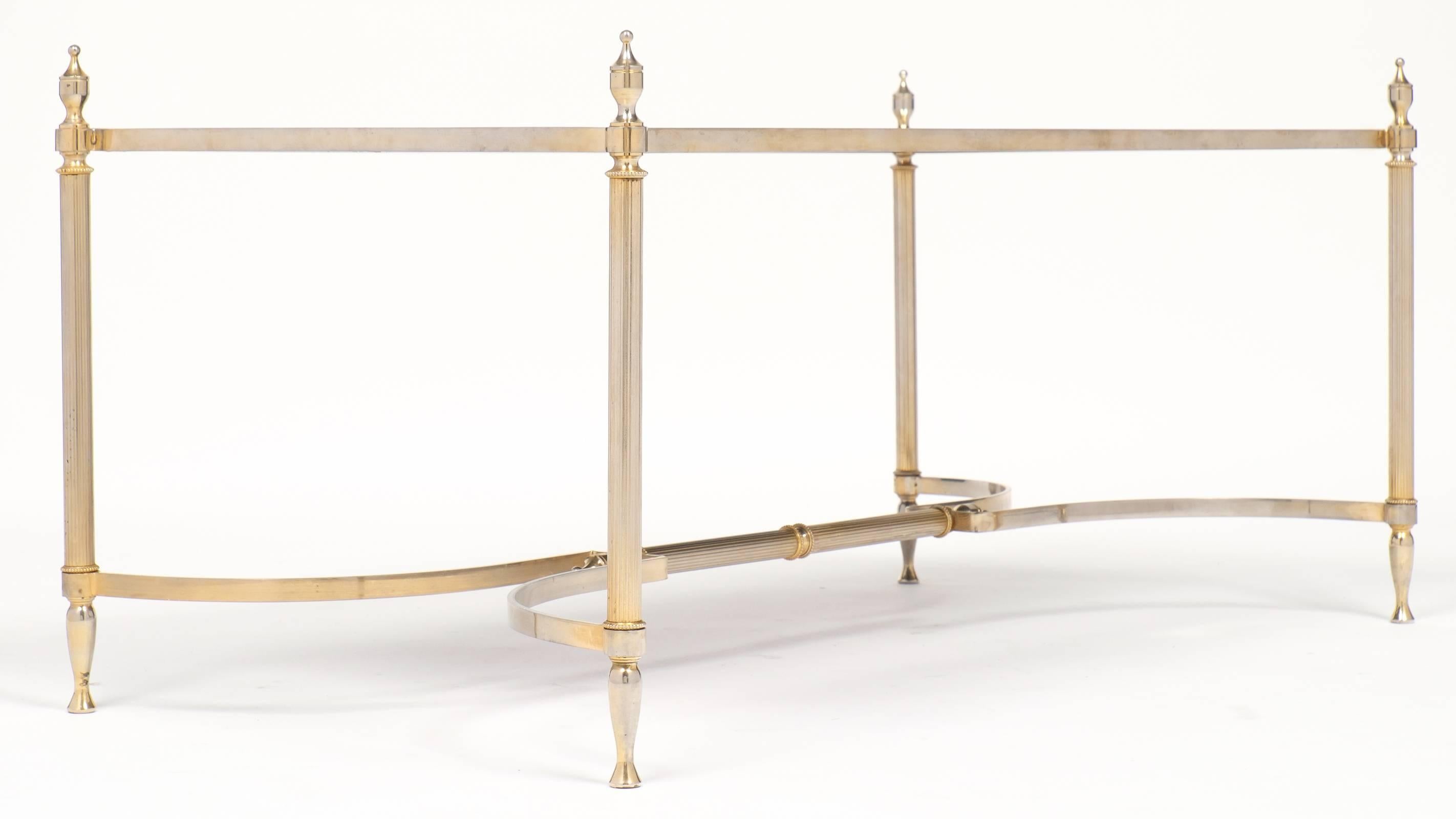 Mid-20th Century French Neoclassic Mirror Top Brass Cocktail Table