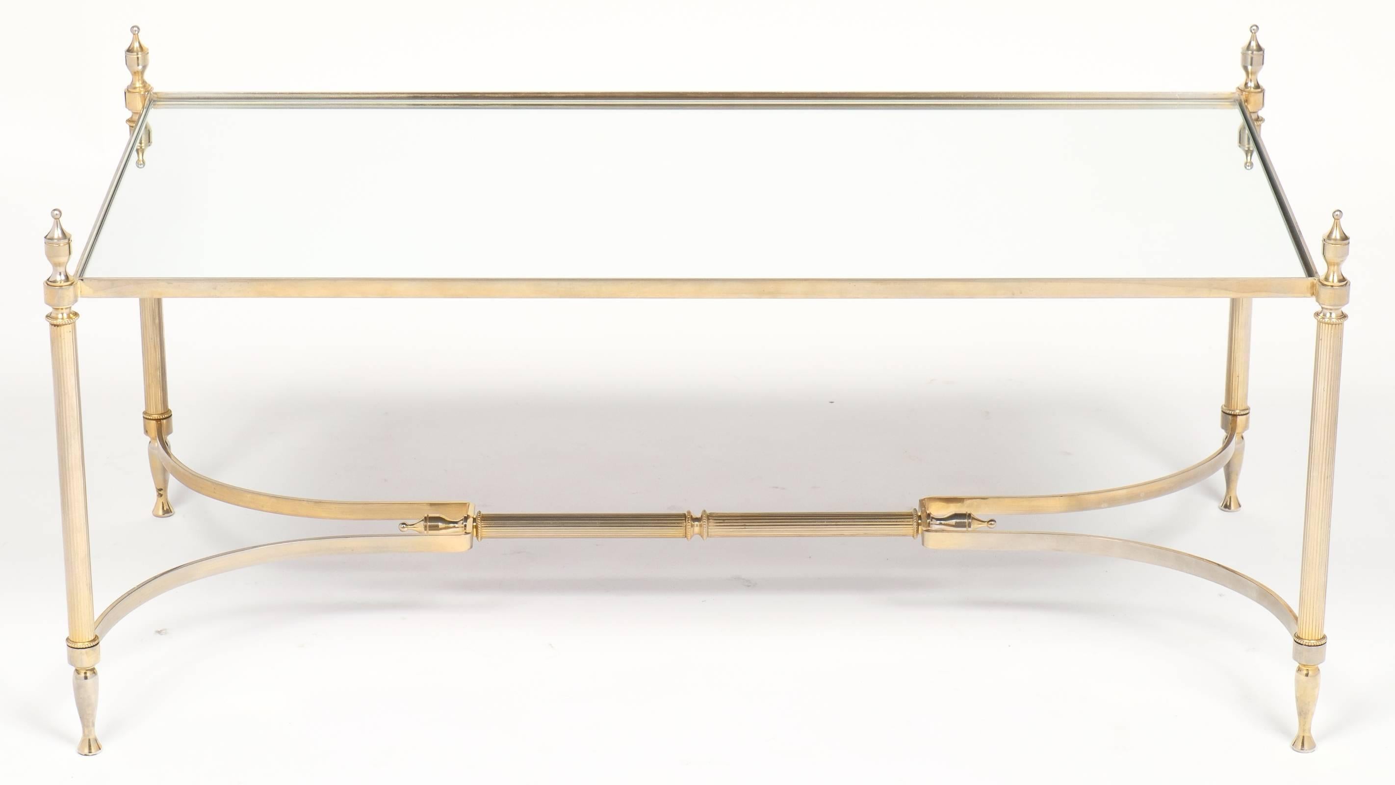 Neoclassical French Neoclassic Mirror Top Brass Cocktail Table